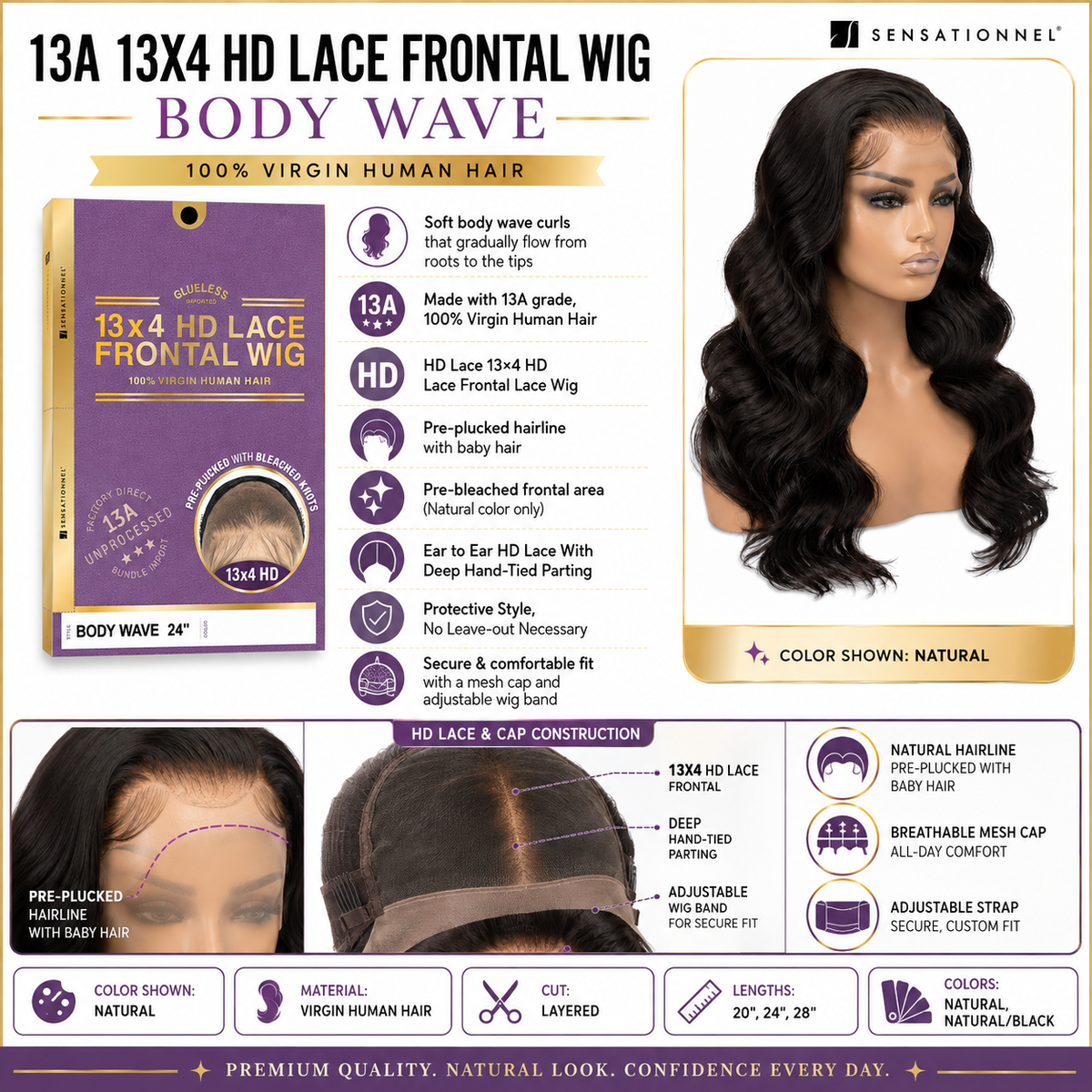 Sensationnel 13A Body Wave 100% Virgin Human Hair 13x4 HD Lace Frontal Wig (20" - 28")