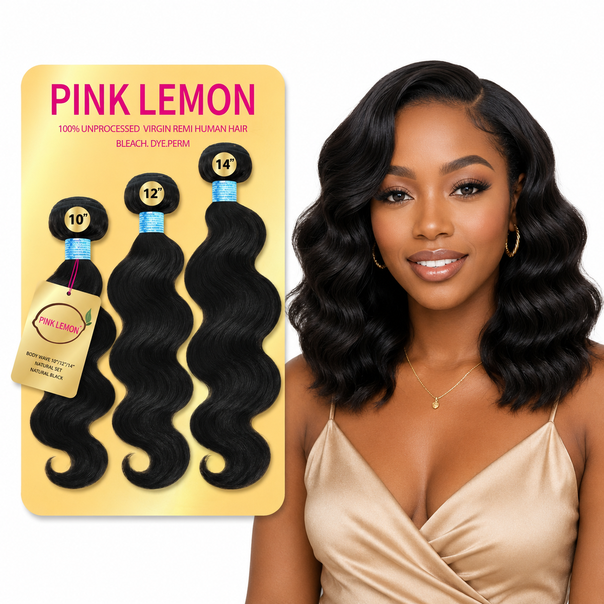 Pink Lemon 100% Unprocessed Virgin Remi Human Hair Weave Body Wave (3 Bundles)