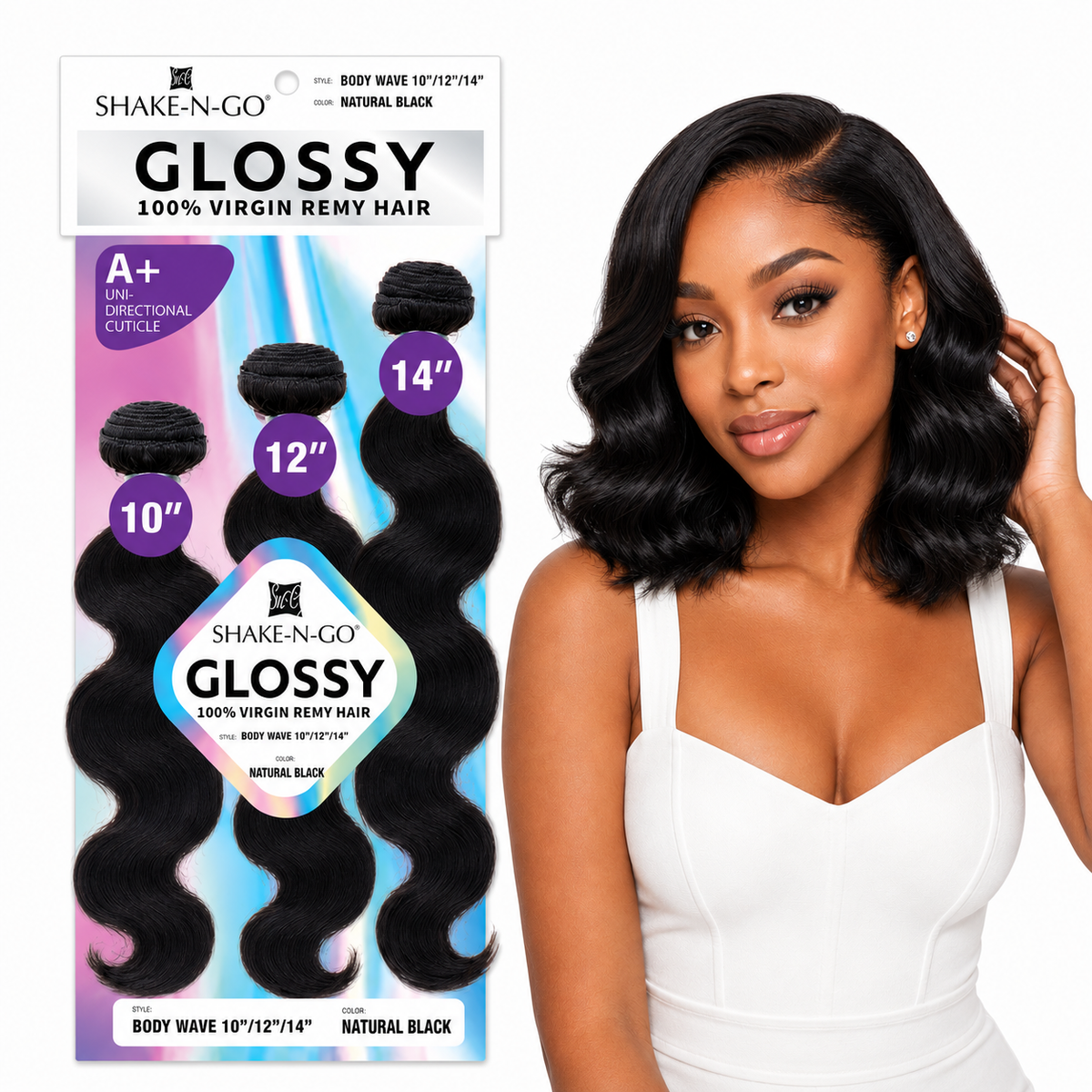 Shake-N-Go Glossy Body Wave 100% Virgin Remy Hair Weave (3 Bundle)