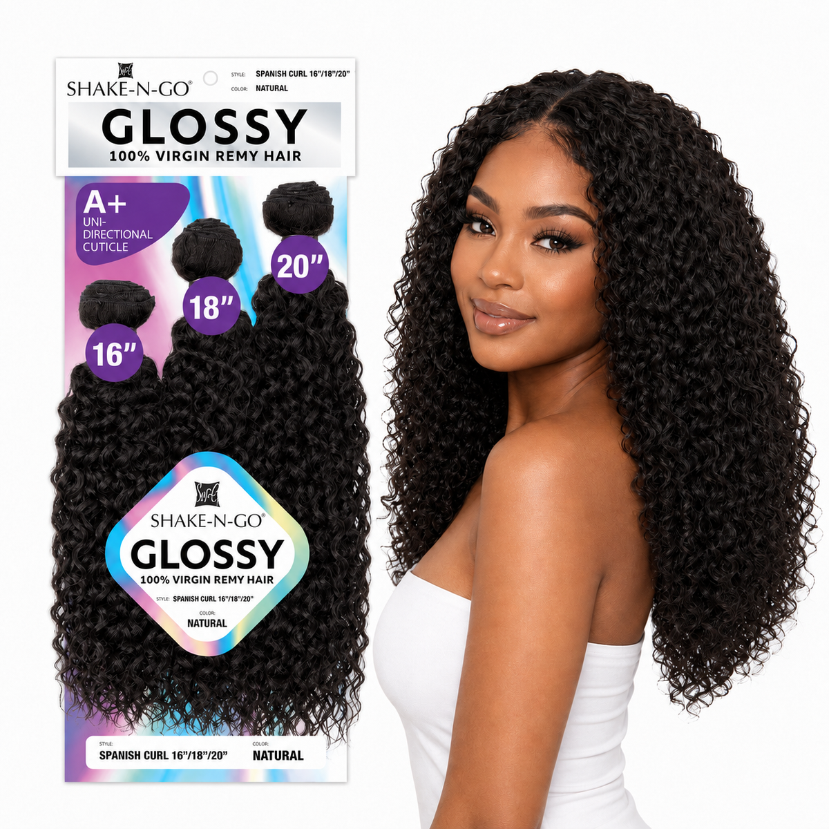 Shake-N-Go Glossy Spanish Curl 100% Virgin Remy Hair Weave (3 Bundle)