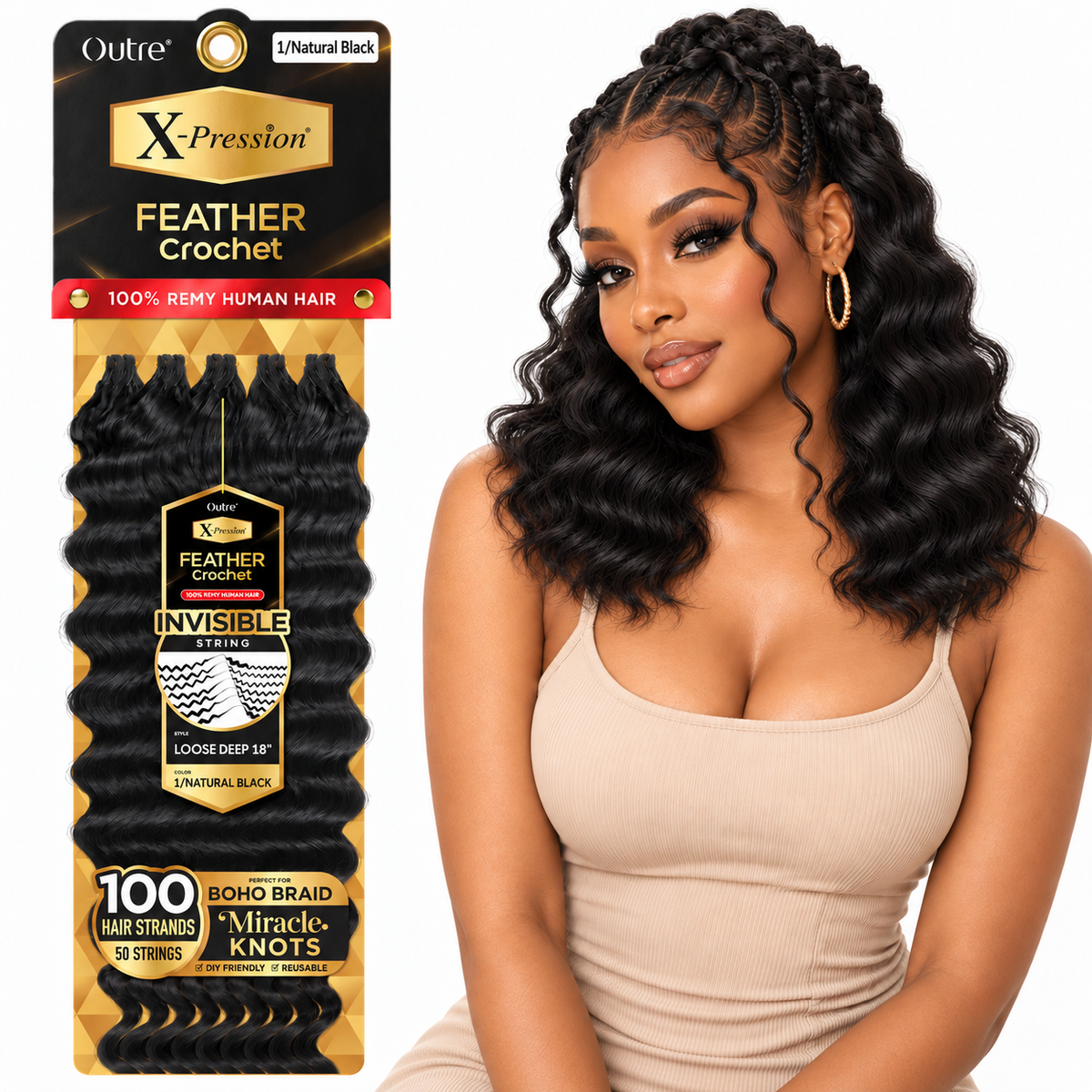 Outre X-Pression Human Feather Loose Deep 100% Human Crochet Hair – 18"