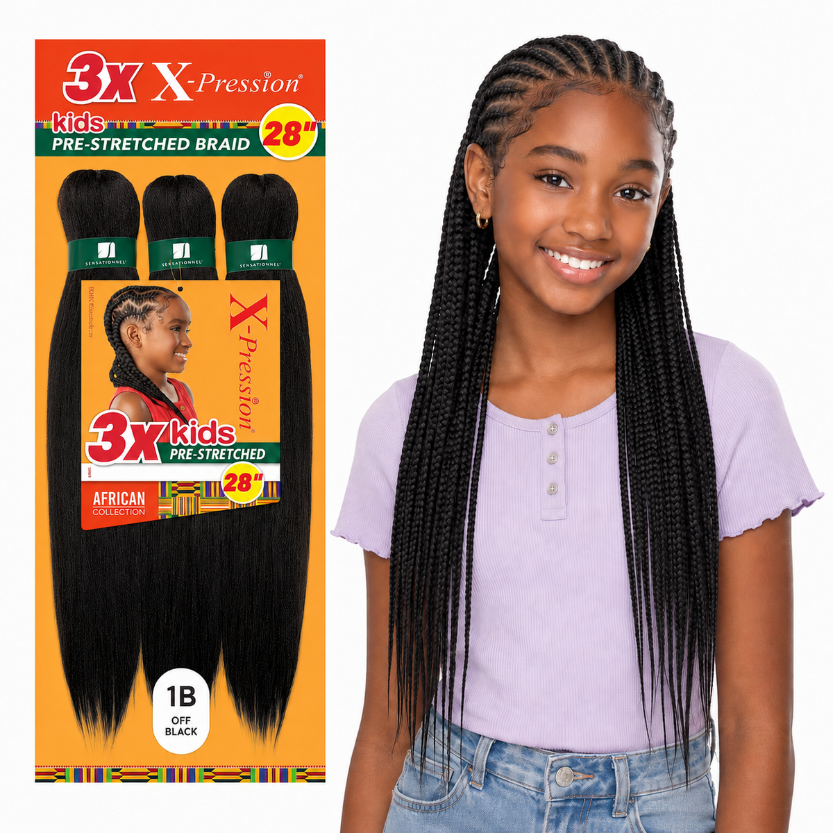Sensationnel X-Pression Kids 3X Pre-Stretched Braiding Hair – 28"