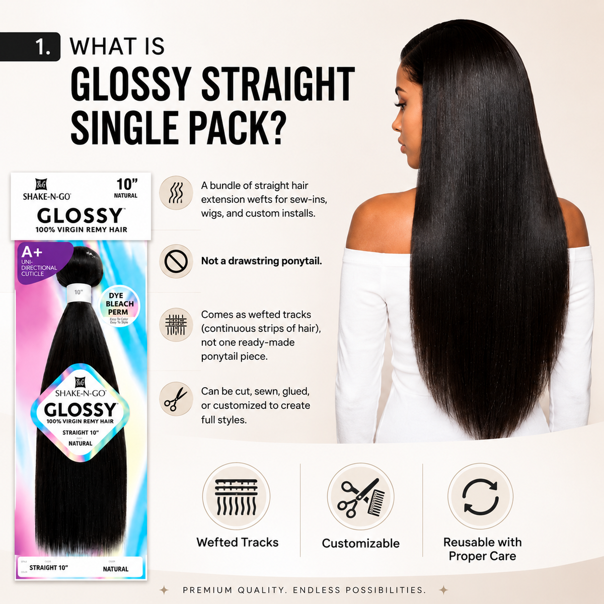Shake-N-Go Glossy Straight 100% Virgin Remy Hair Weave (10" - 26")
