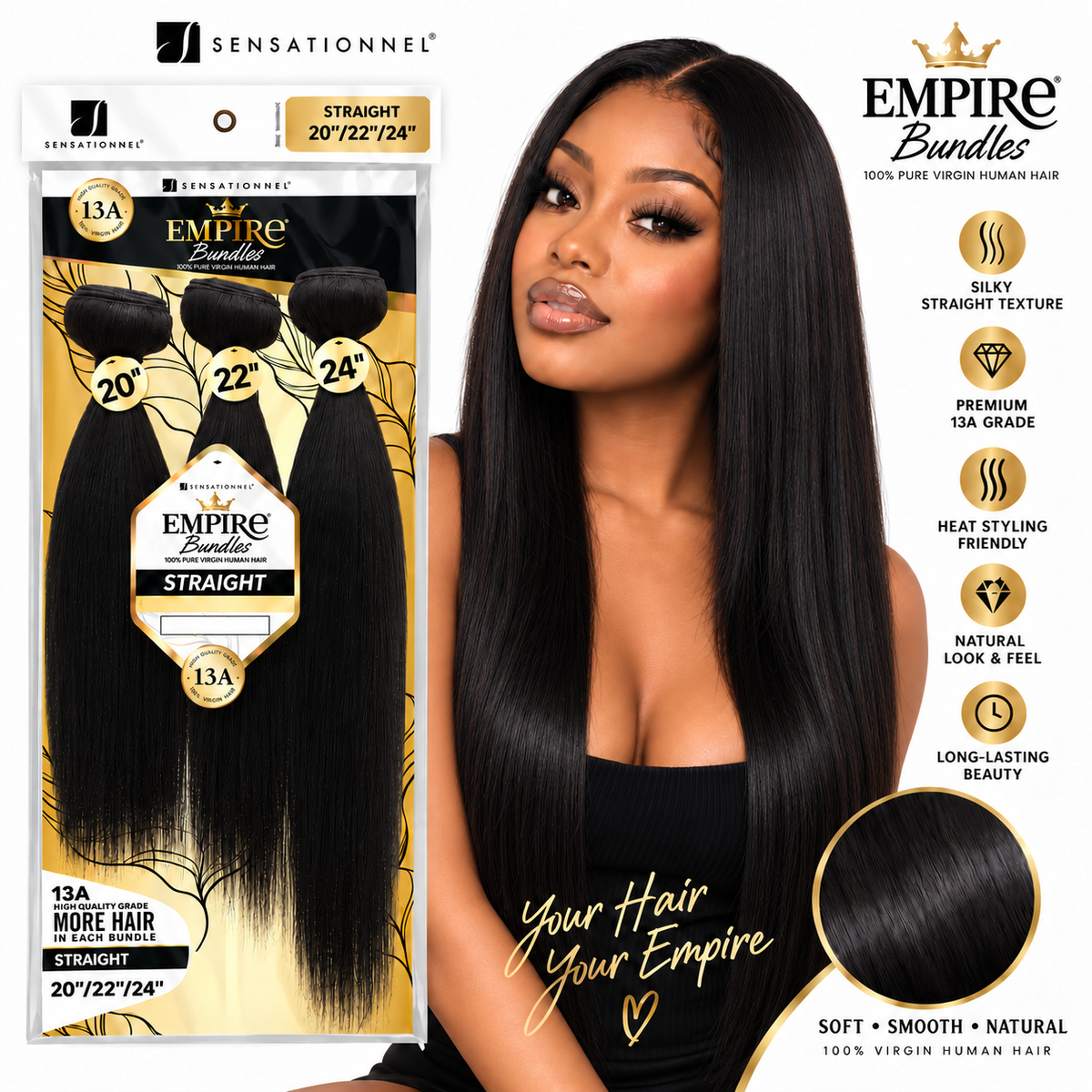 Sensationnel 13A Empire Bundles Multi Straight 3-Bundle Virgin Human Hair