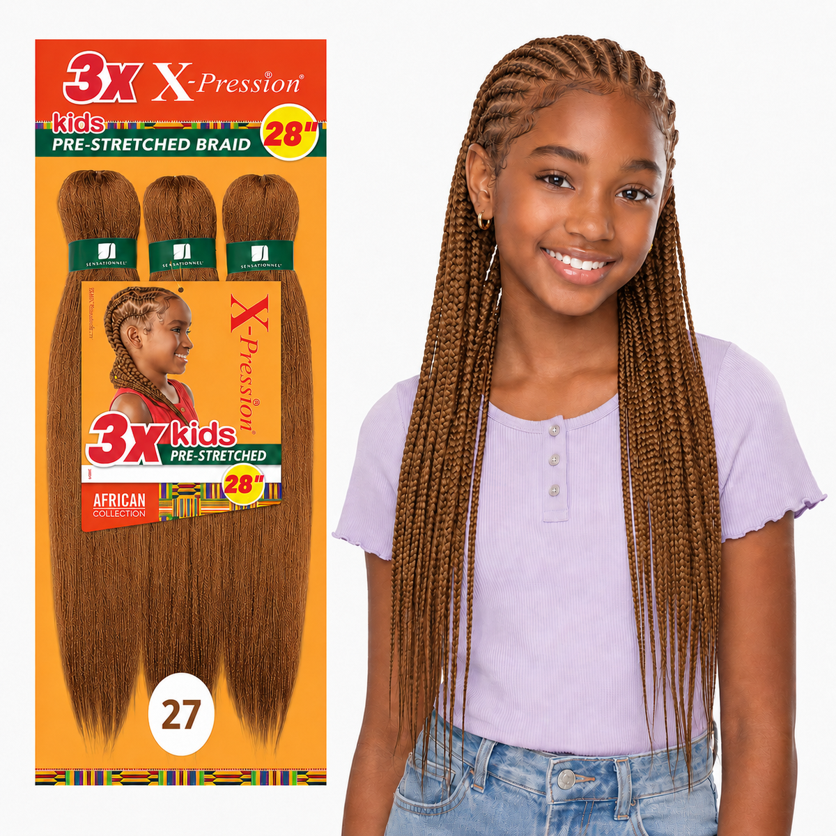 Sensationnel X-Pression Kids 3X Pre-Stretched Braiding Hair – 28"