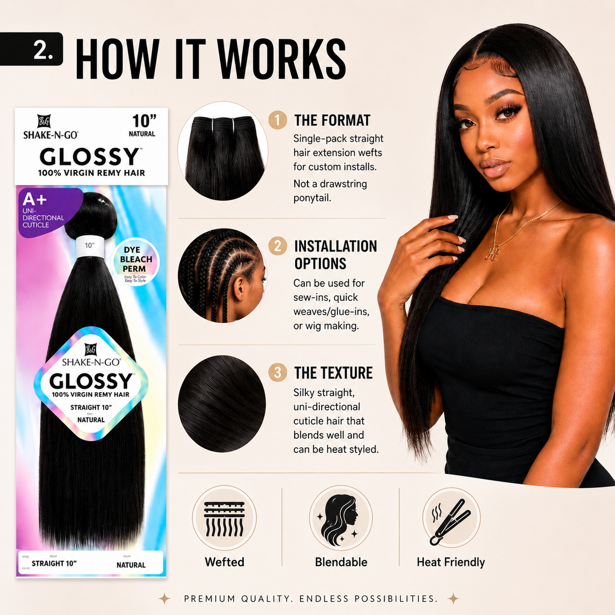 Shake-N-Go Glossy Straight 100% Virgin Remy Hair Weave (10" - 26")