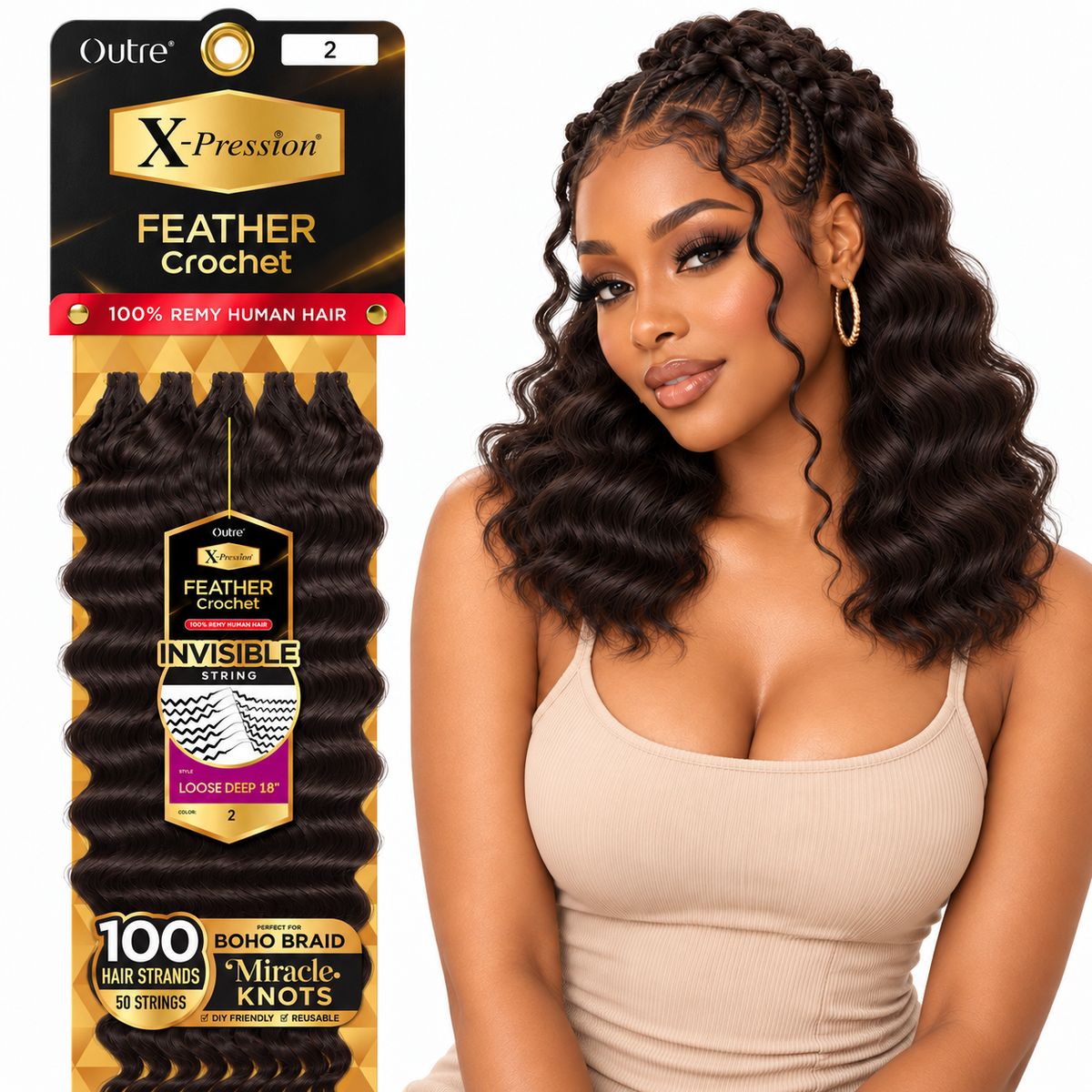 Outre X-Pression Human Feather Loose Deep 100% Human Crochet Hair – 18"