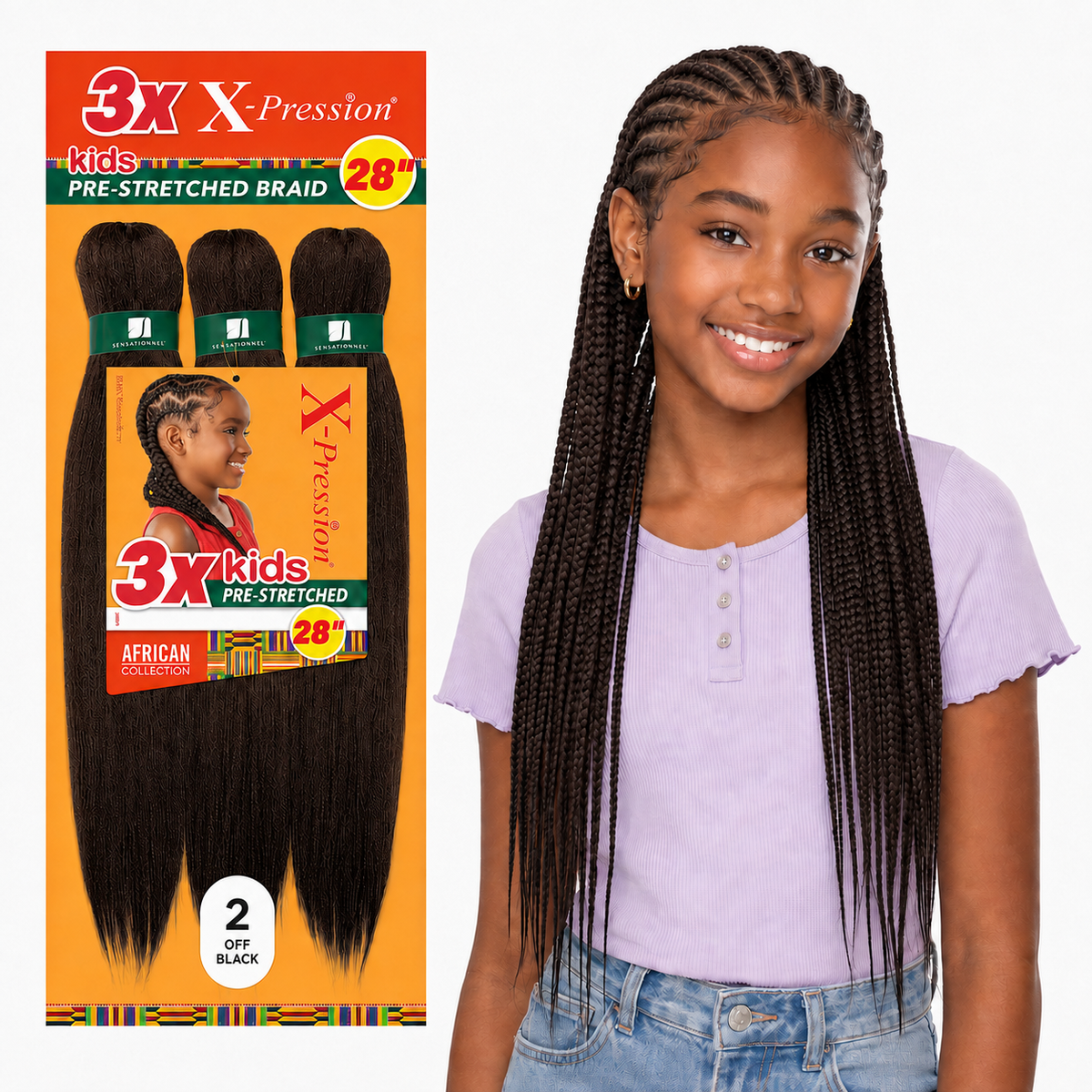 Sensationnel X-Pression Kids 3X Pre-Stretched Braiding Hair – 28"