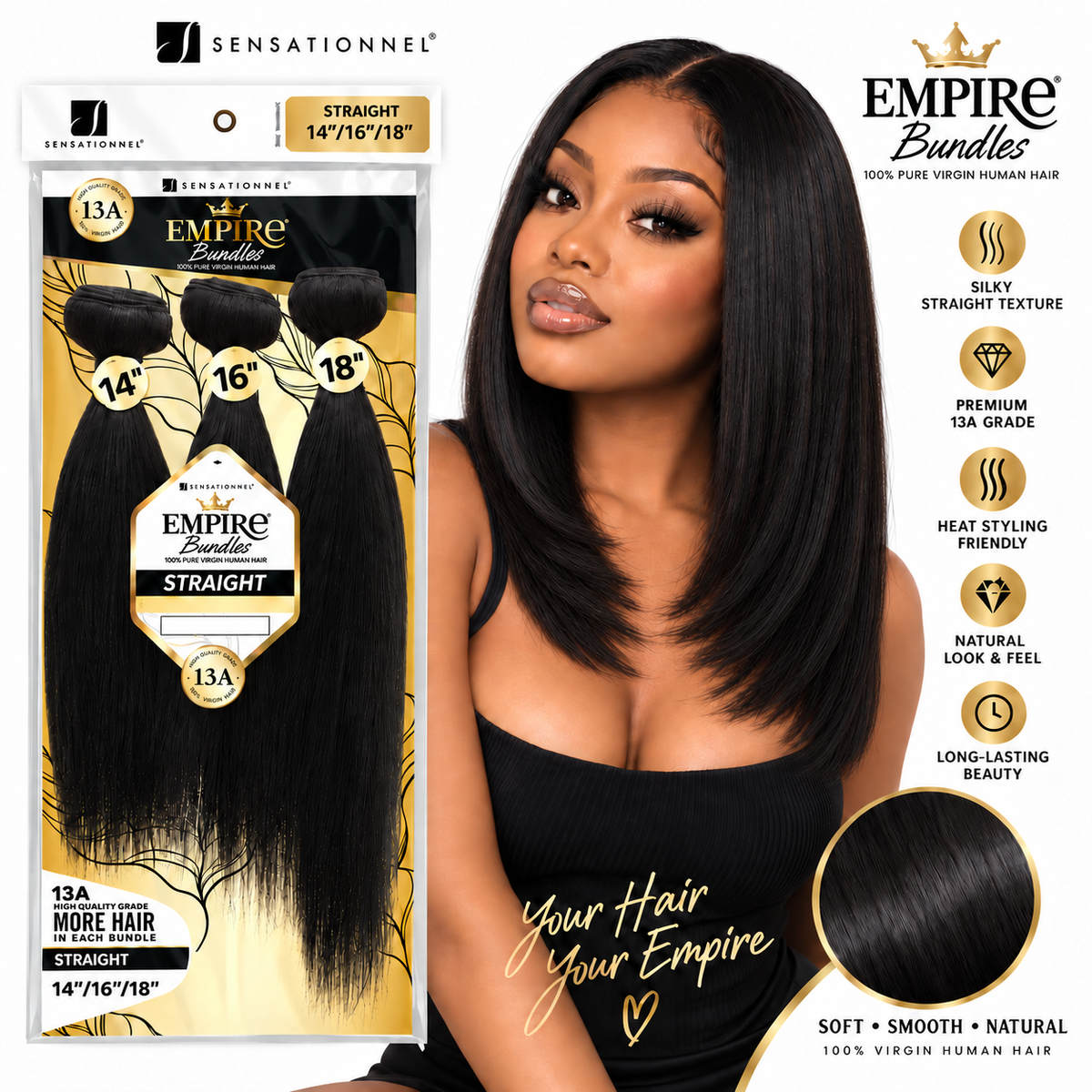 Sensationnel 13A Empire Bundles Multi Straight 3-Bundle Virgin Human Hair