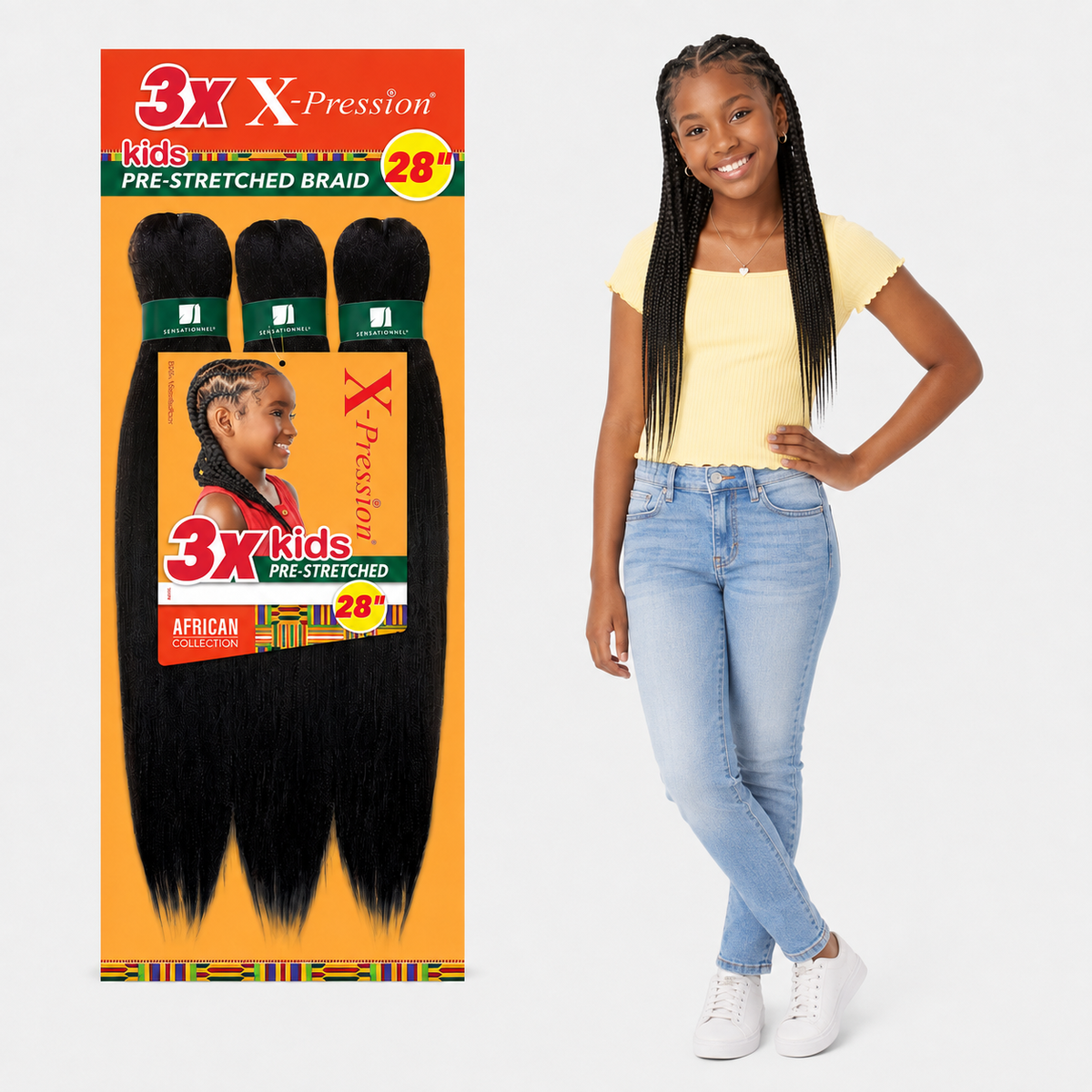 Sensationnel X-Pression Kids 3X Pre-Stretched Braiding Hair – 28"