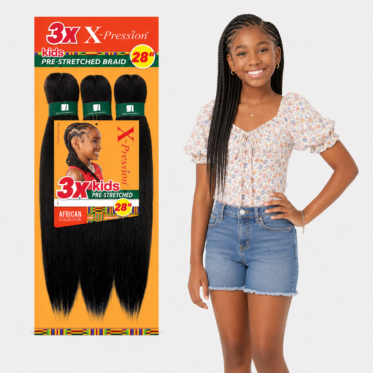 Sensationnel X-Pression Kids 3X Pre-Stretched Braiding Hair – 28"