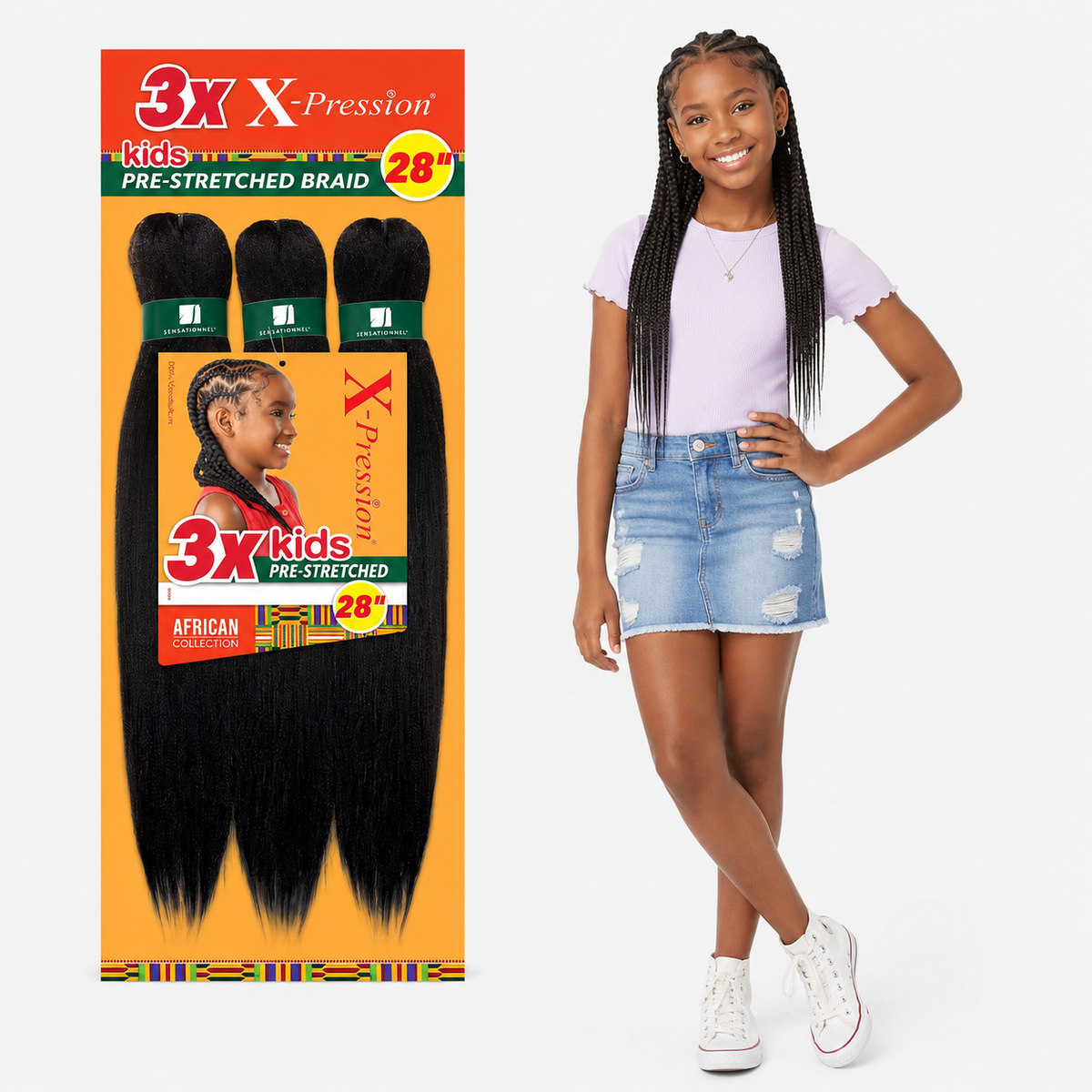 Sensationnel X-Pression Kids 3X Pre-Stretched Braiding Hair – 28"