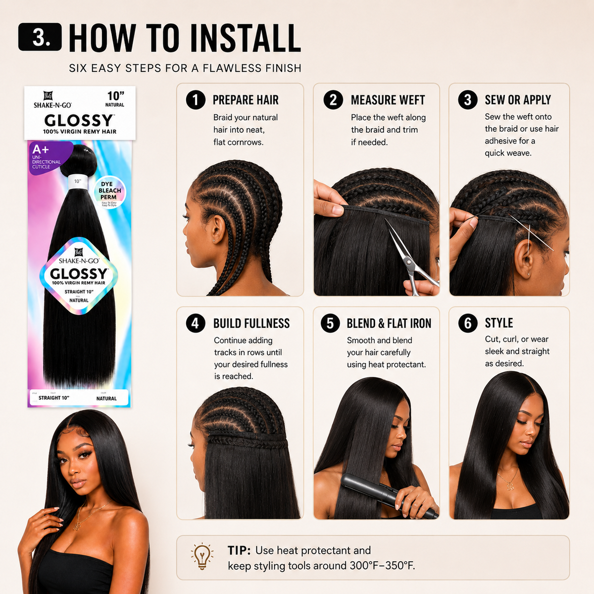 Shake-N-Go Glossy Straight 100% Virgin Remy Hair Weave (10" - 26")