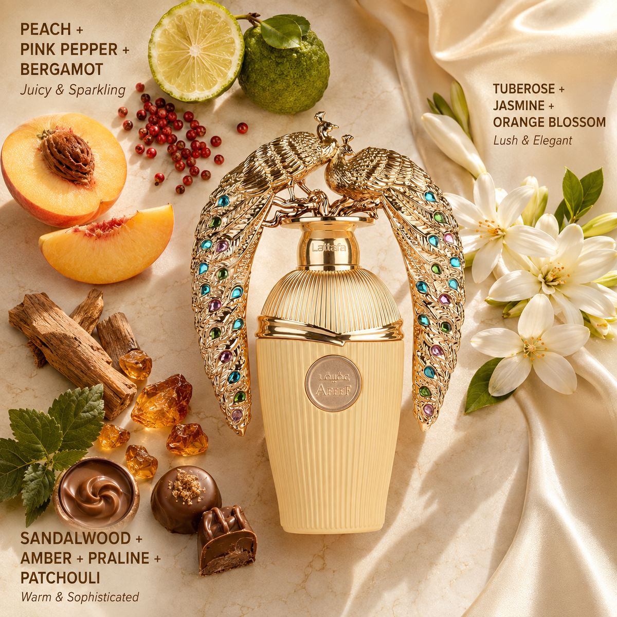 Lattafa Afeef Eau De Parfum Spray for Men & Women - Gold Ribbed Bottle - 100ml / 3.4 oz