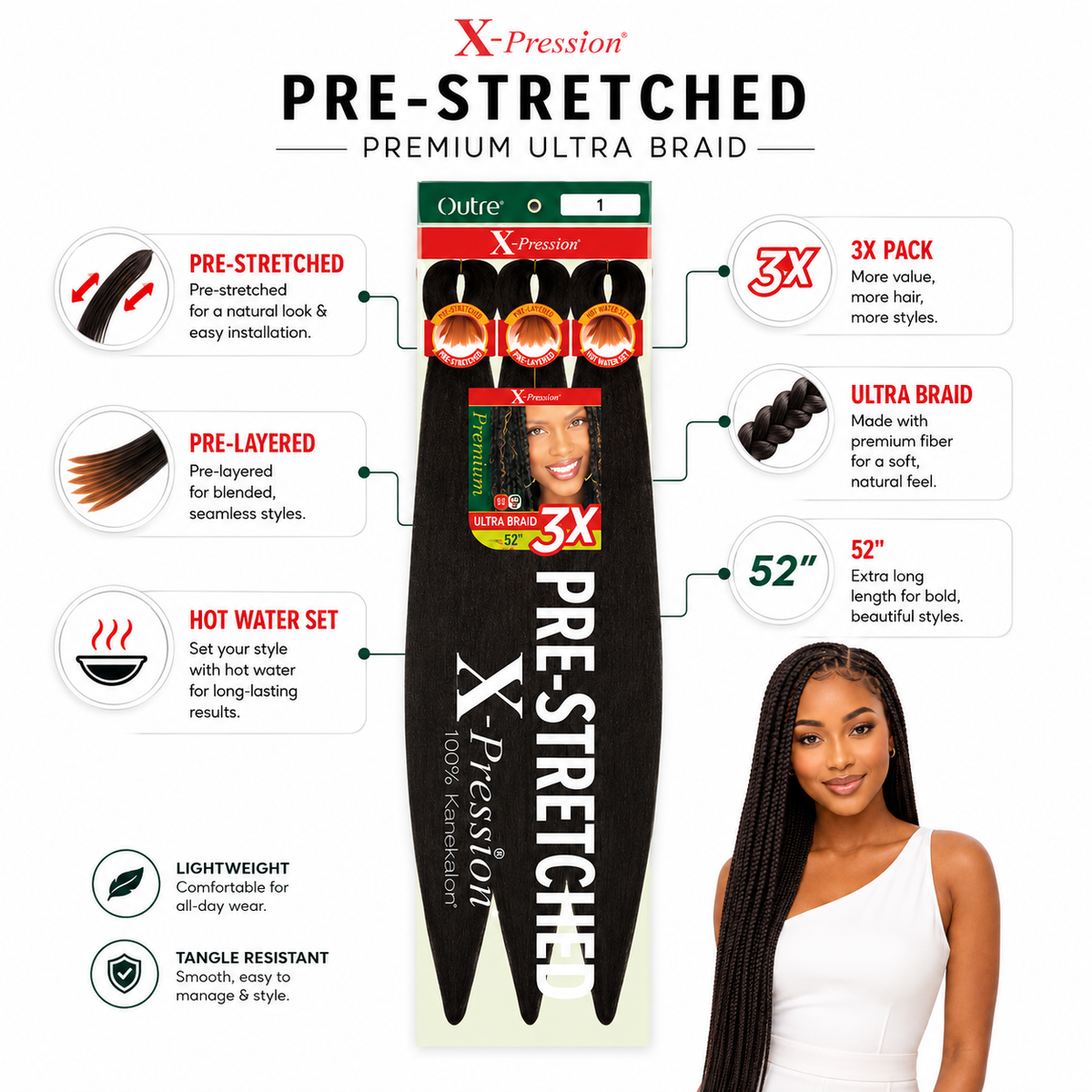 Outre X-Pression 3X Pre-Stretched Braiding Hair – 52"