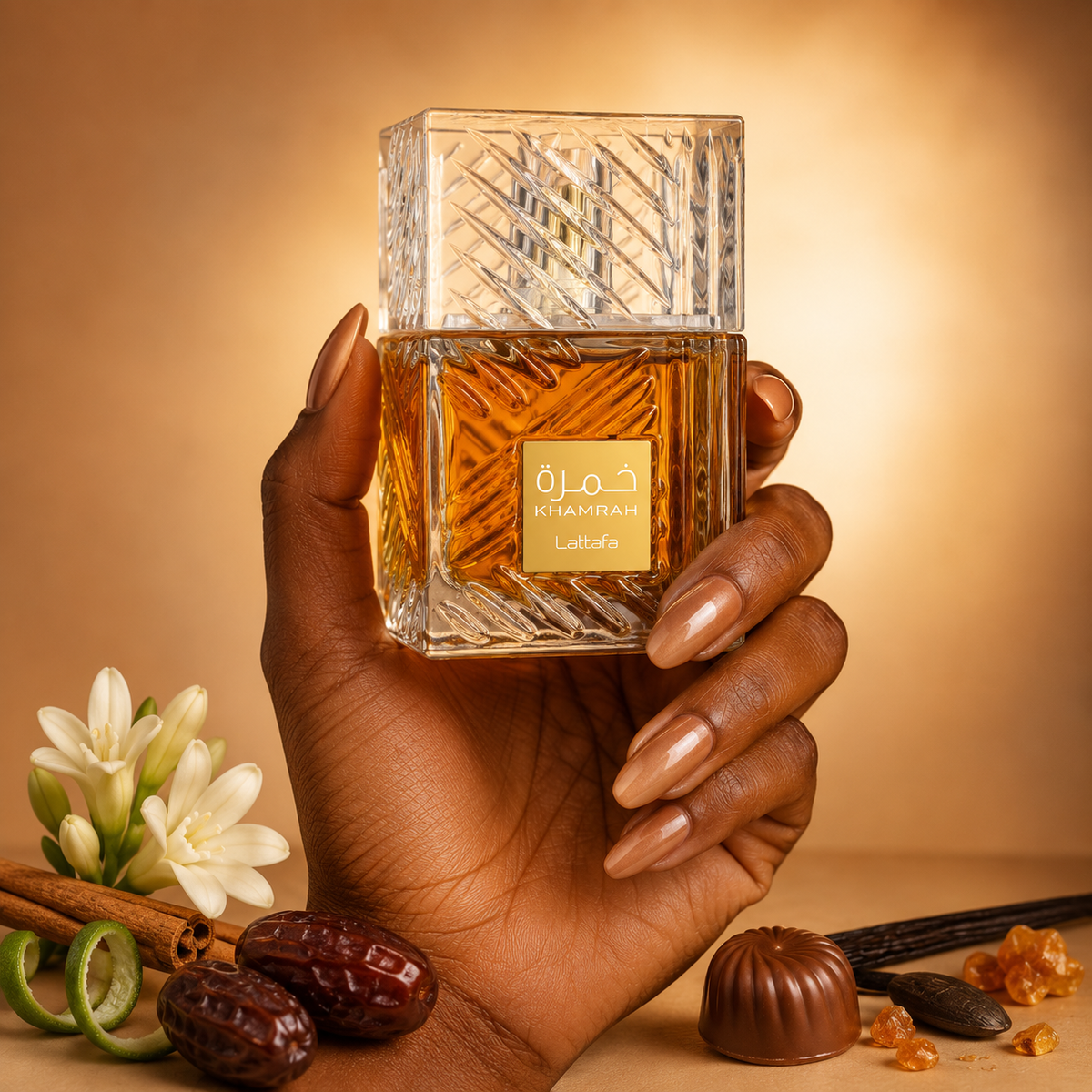 Lattafa Khamrah Eau De Parfum Spray - Crystal Glass Bottle - 100ml / 3.4 oz