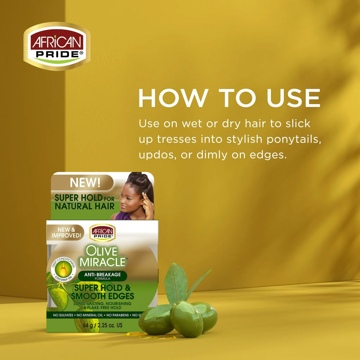 African Pride Olive Miracle Silky Smooth Edges Anti-Frizz, 2.25 oz (66 ml)