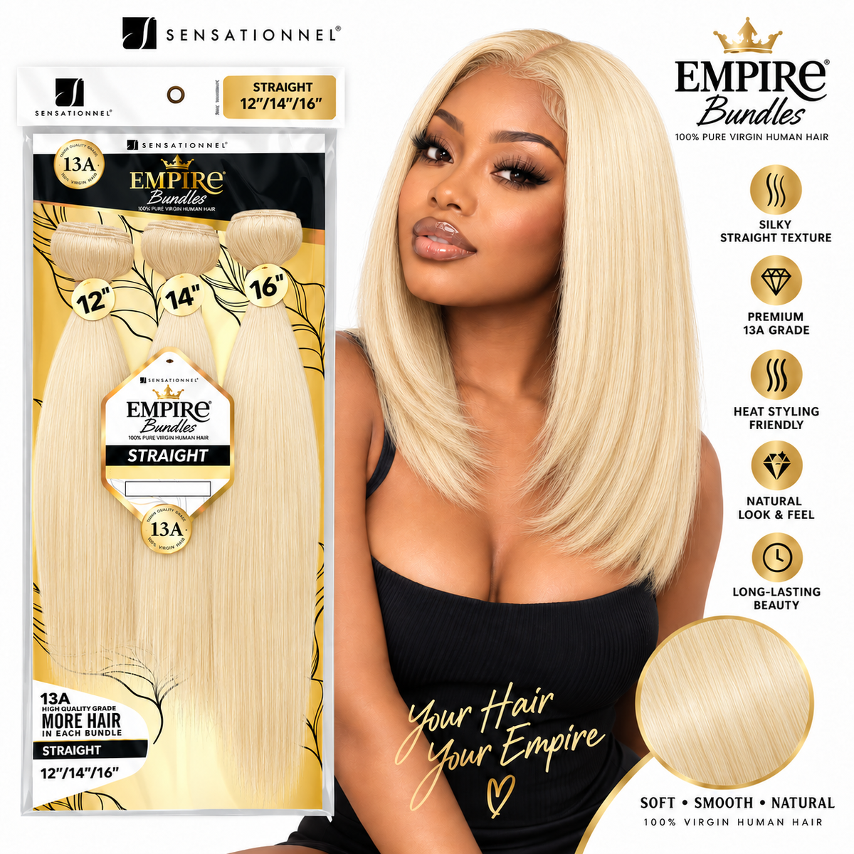 Sensationnel 13A Empire Bundles Multi Straight 3-Bundle Virgin Human Hair