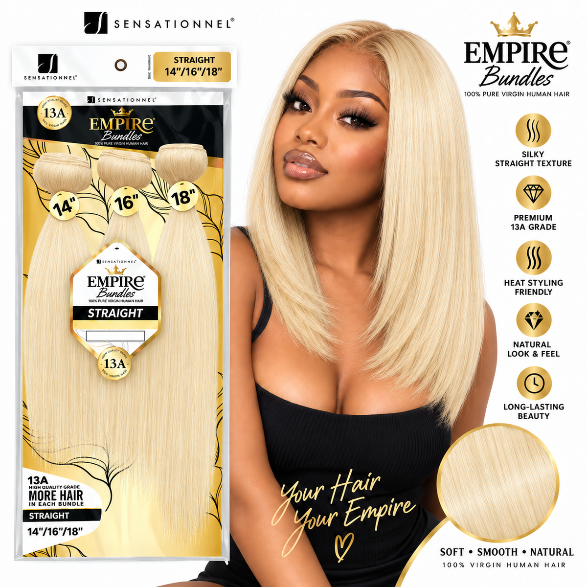 Sensationnel 13A Empire Bundles Multi Straight 3-Bundle Virgin Human Hair