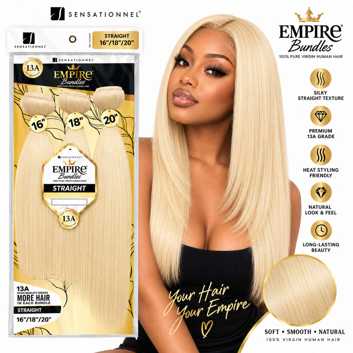 Sensationnel 13A Empire Bundles Multi Straight 3-Bundle Virgin Human Hair