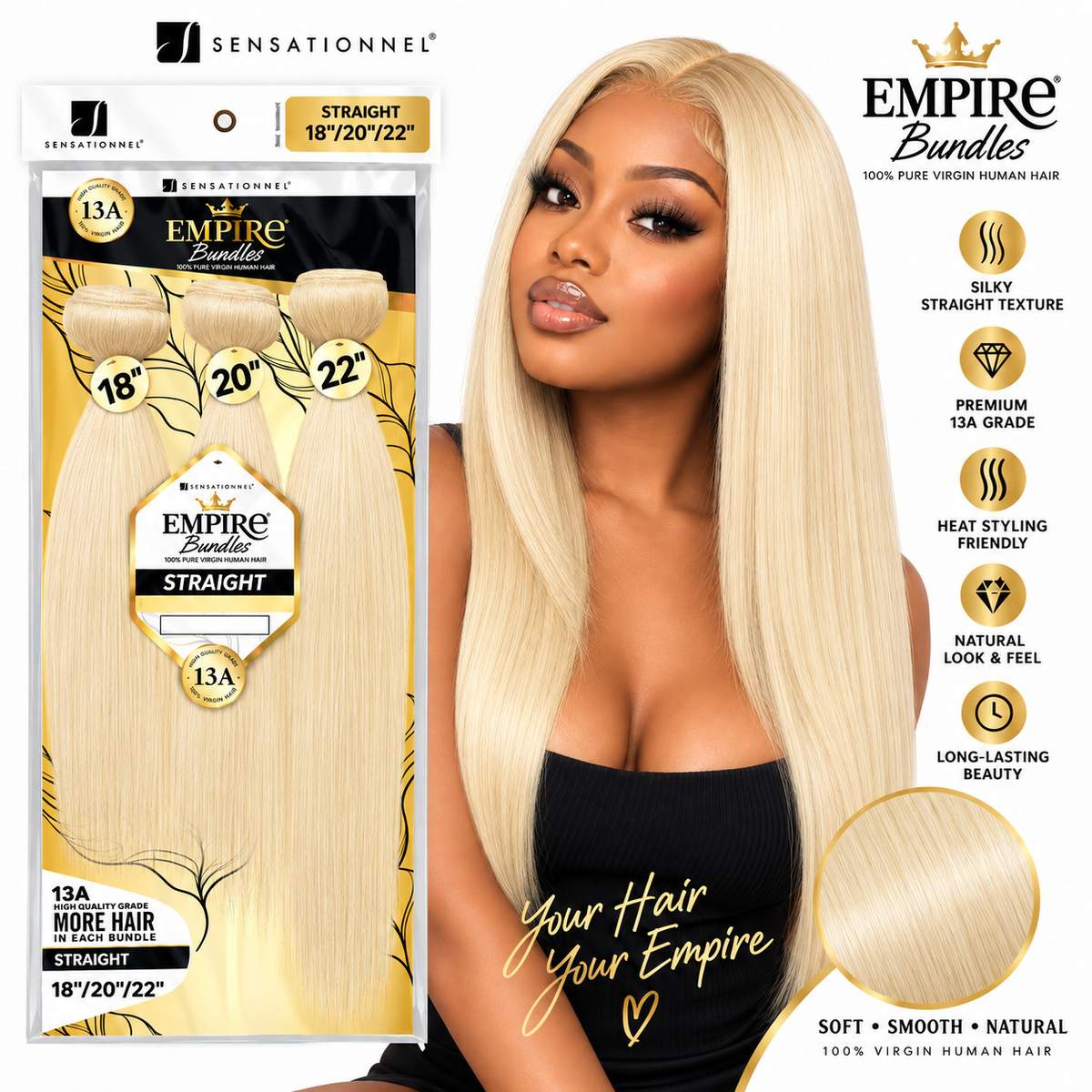Sensationnel 13A Empire Bundles Multi Straight 3-Bundle Virgin Human Hair