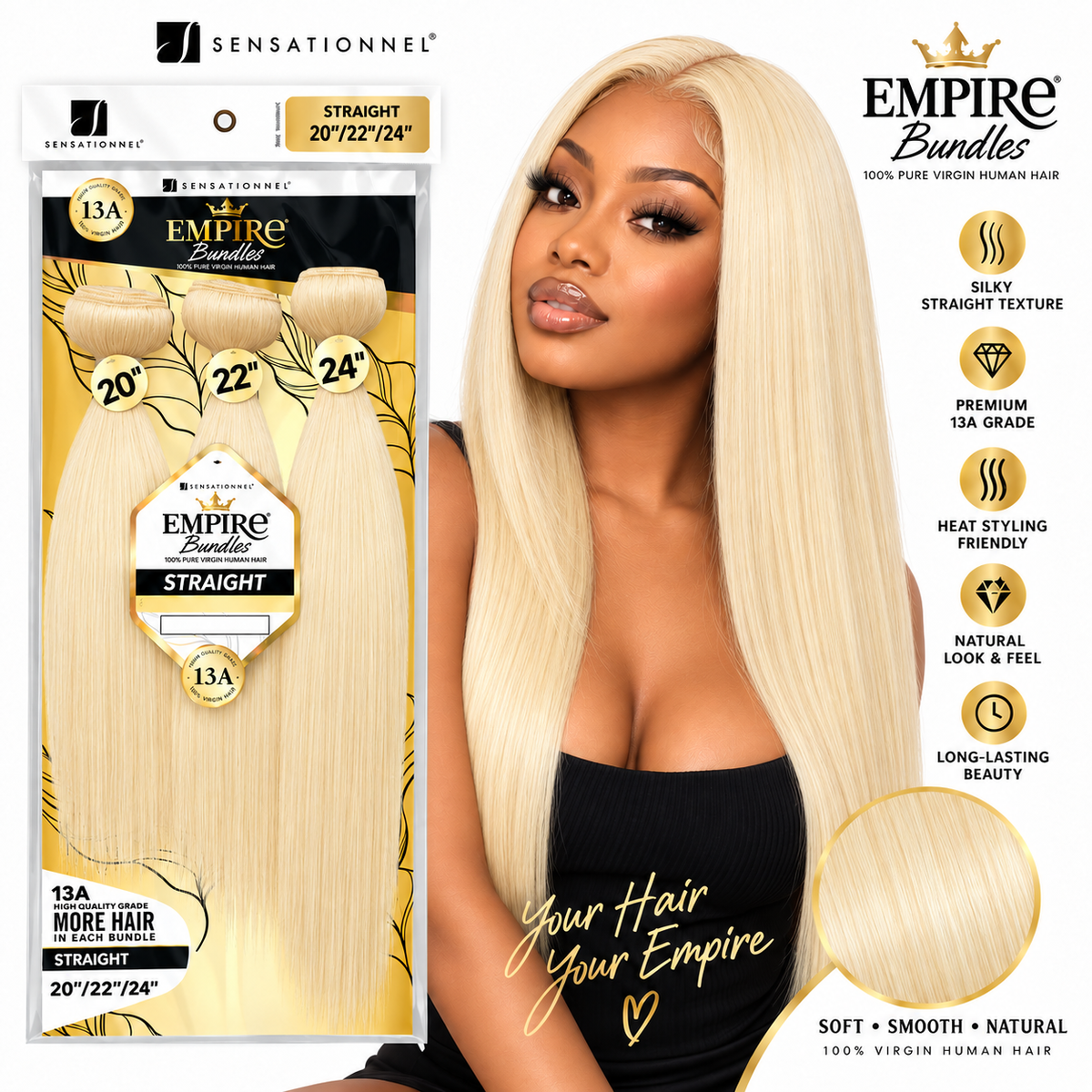 Sensationnel 13A Empire Bundles Multi Straight 3-Bundle Virgin Human Hair