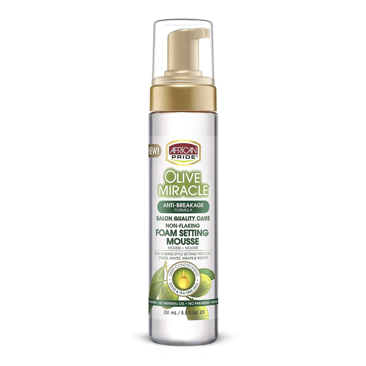 African Pride Olive Miracle Foam Setting Mousse Non-Flaking, 8.5 oz (251 ml)