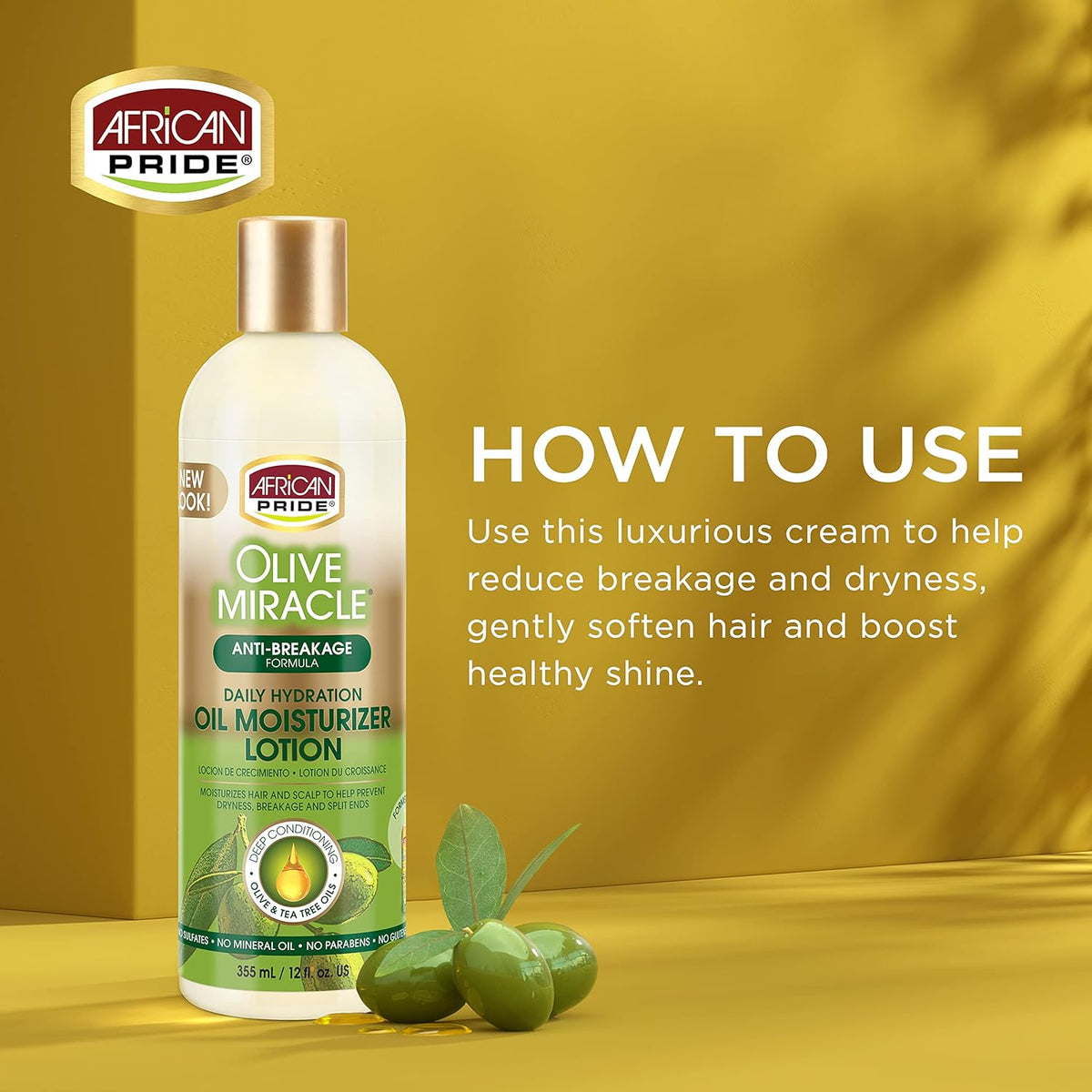 African Pride Olive Miracle Moisturizer Lotion Anti-Breakage, 12 oz (355 ml)