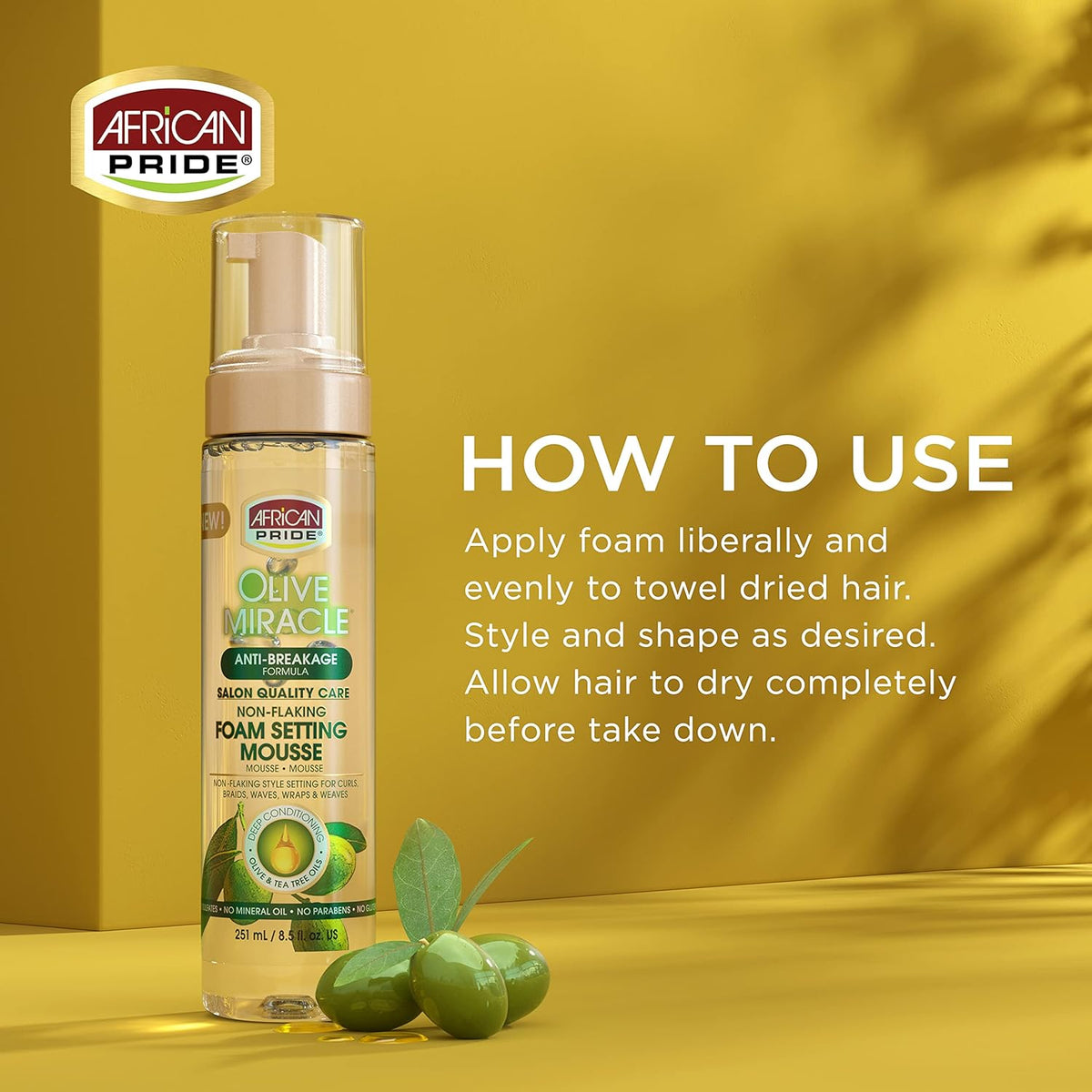 African Pride Olive Miracle Foam Setting Mousse Non-Flaking, 8.5 oz (251 ml)
