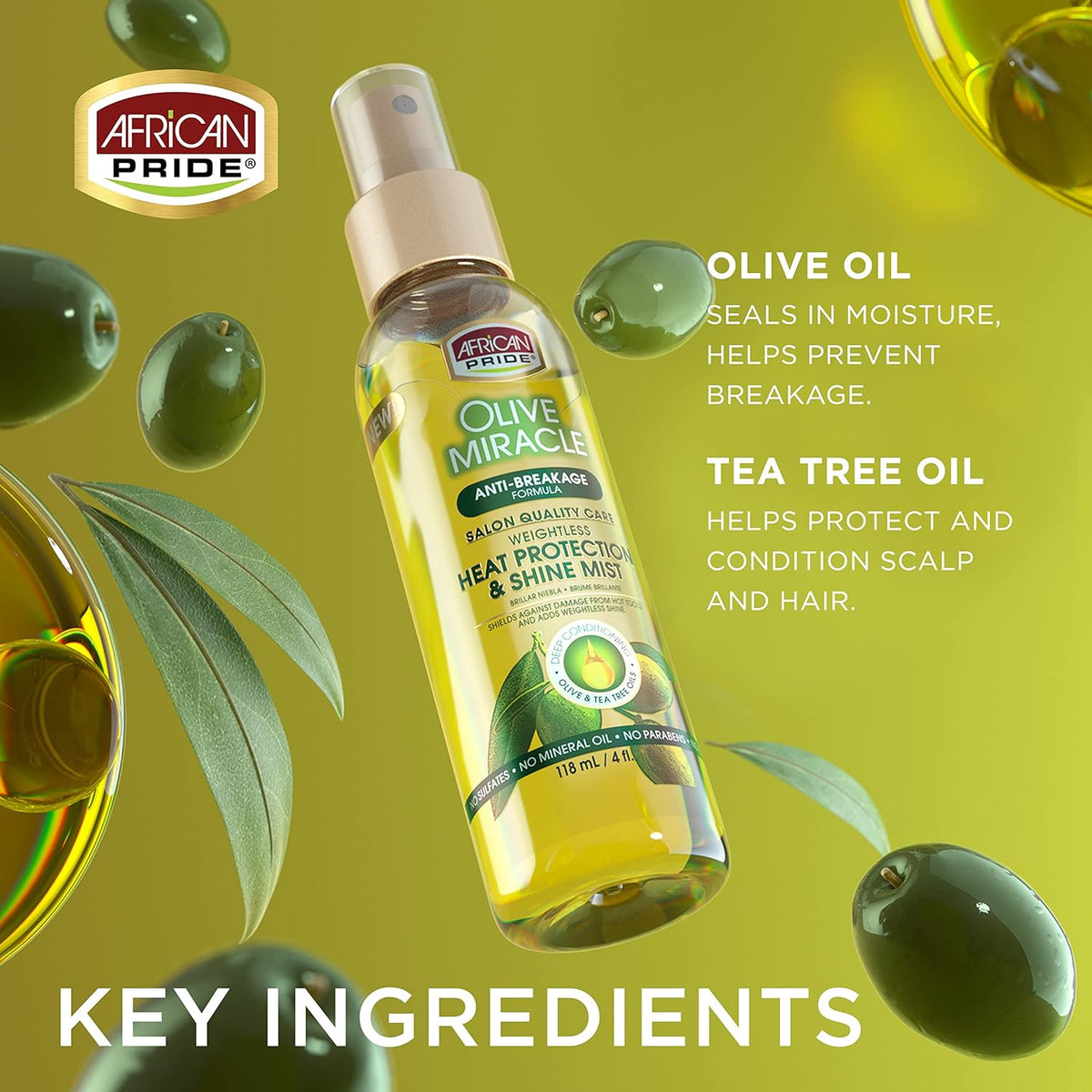 African Pride Olive Miracle Heat Protection & Shine Mist, 4 oz (118 ml)
