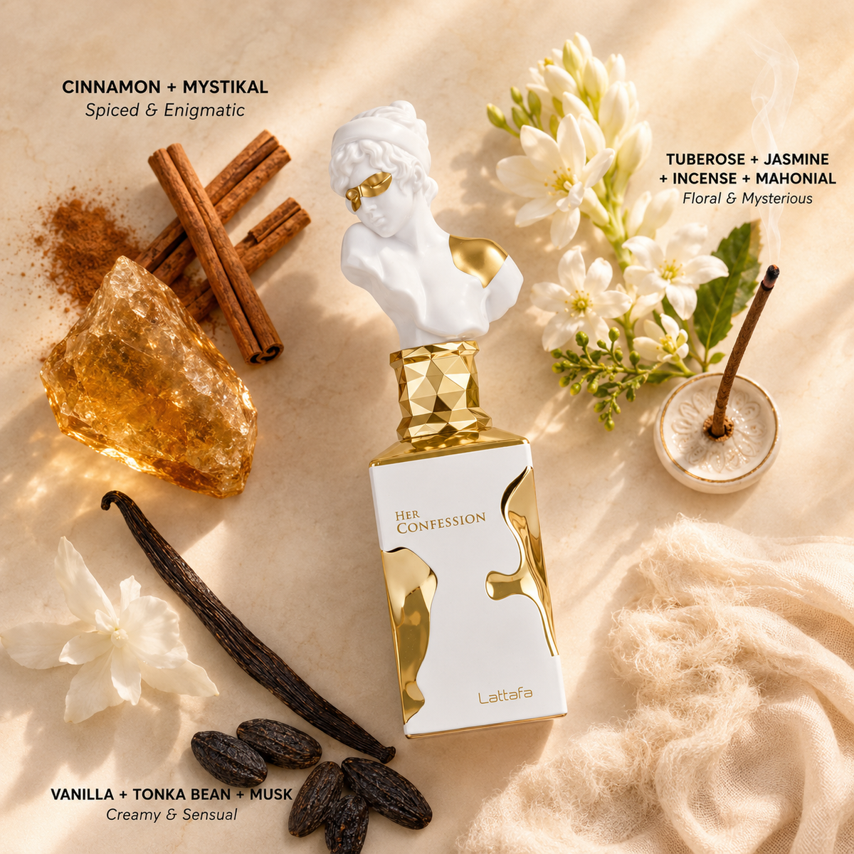 Lattafa Her Confession Eau De Perfume Spray - Pearl White & Gold Bottle - 100ml / 3.4 oz