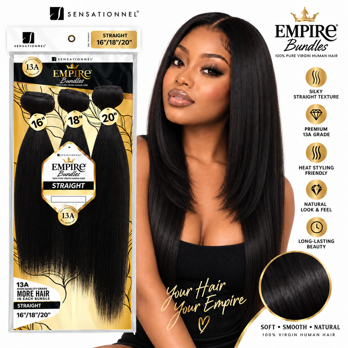 Sensationnel 13A Empire Bundles Multi Straight 3-Bundle Virgin Human Hair