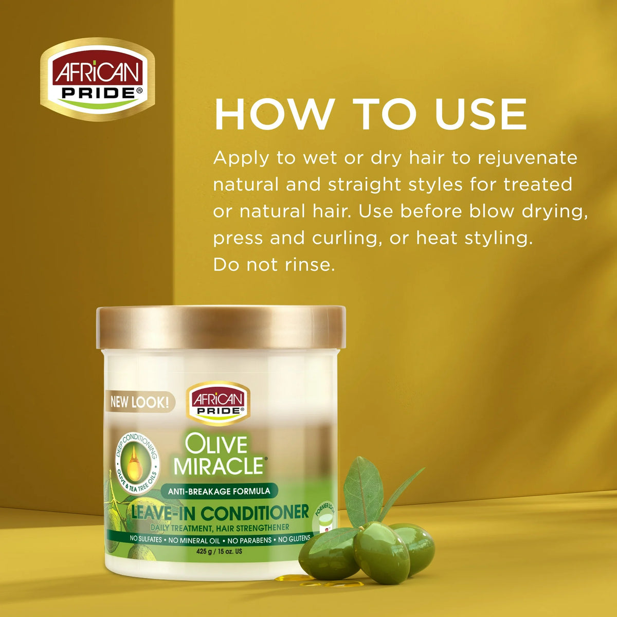 African Pride Olive Miracle Leave-In Conditioner Anti-Breakage, 15 oz (425 g)