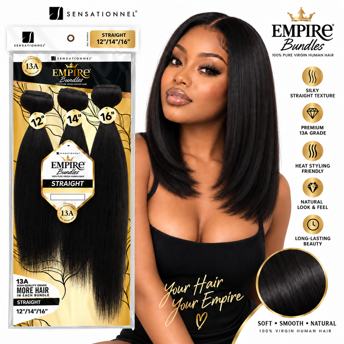 Sensationnel 13A Empire Bundles Multi Straight 3-Bundle Virgin Human Hair