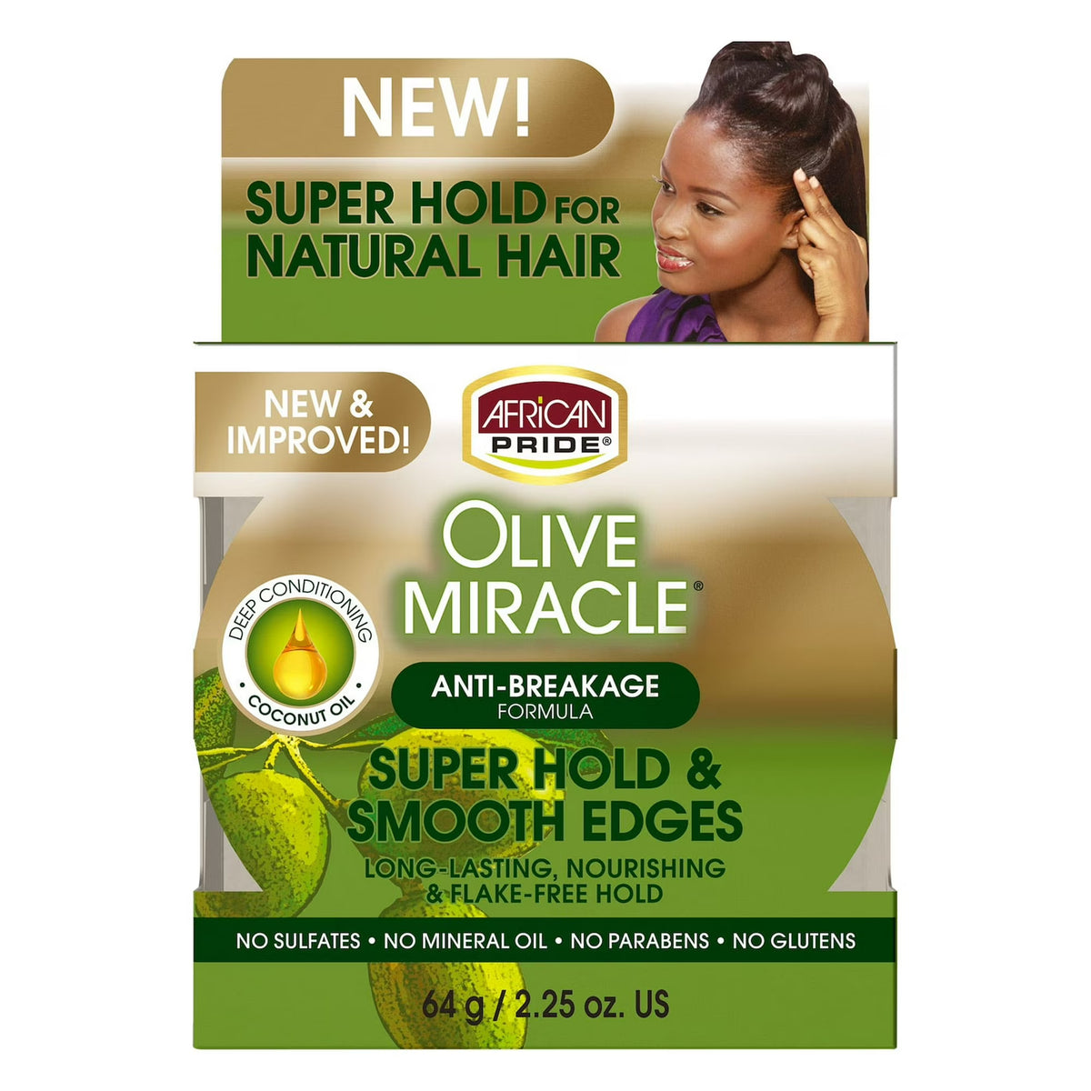 African Pride Olive Miracle Silky Smooth Edges Anti-Frizz, 2.25 oz (66 ml)