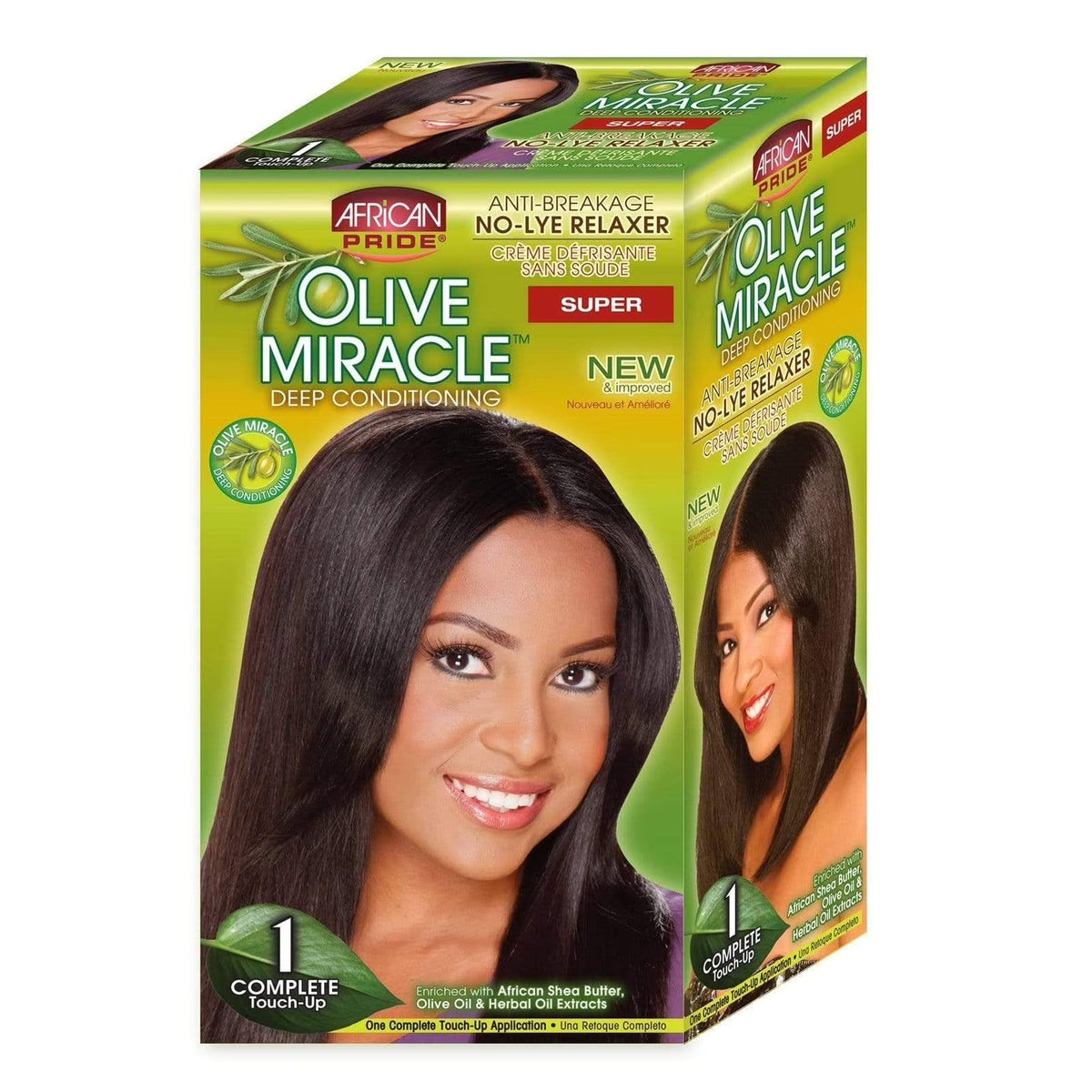 African Pride Olive Miracle No-Lye Relaxer Kit – Super Strength, 1 Touch-Up Kit