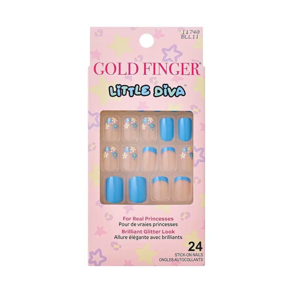 Gold Fingers Little Diva Stick-On Nails - Blue Daisy