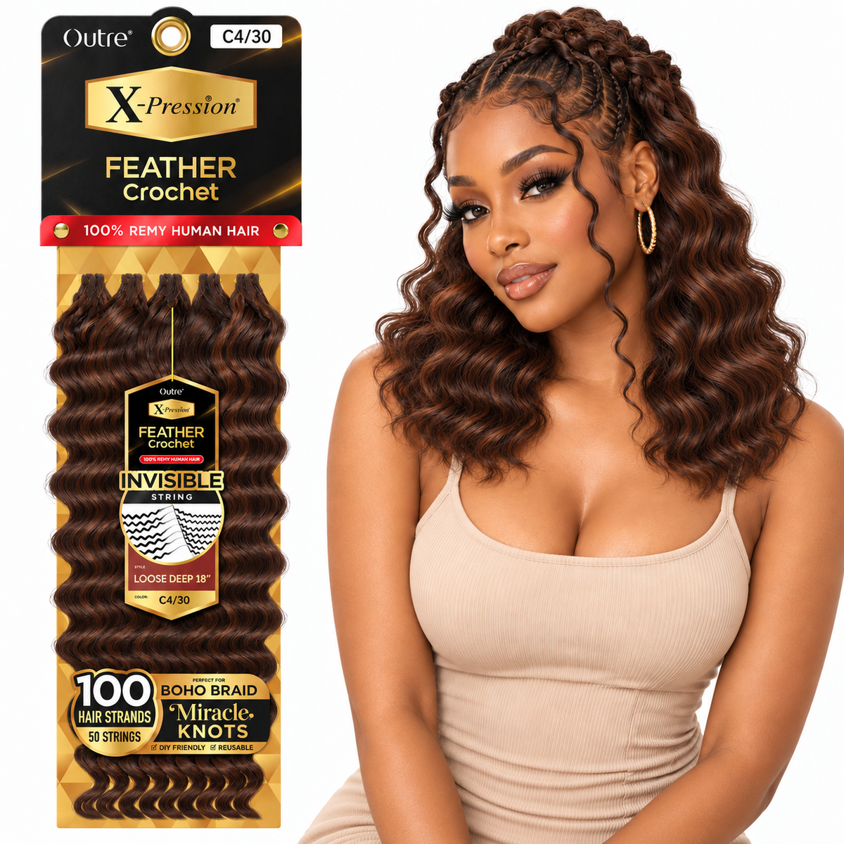 Outre X-Pression Human Feather Loose Deep 100% Human Crochet Hair – 18"