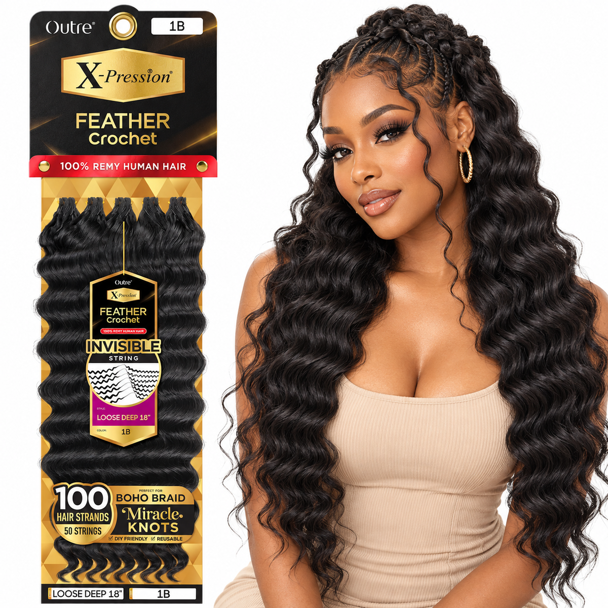 Outre X-Pression Human Feather Loose Deep 100% Human Crochet Hair – 18"