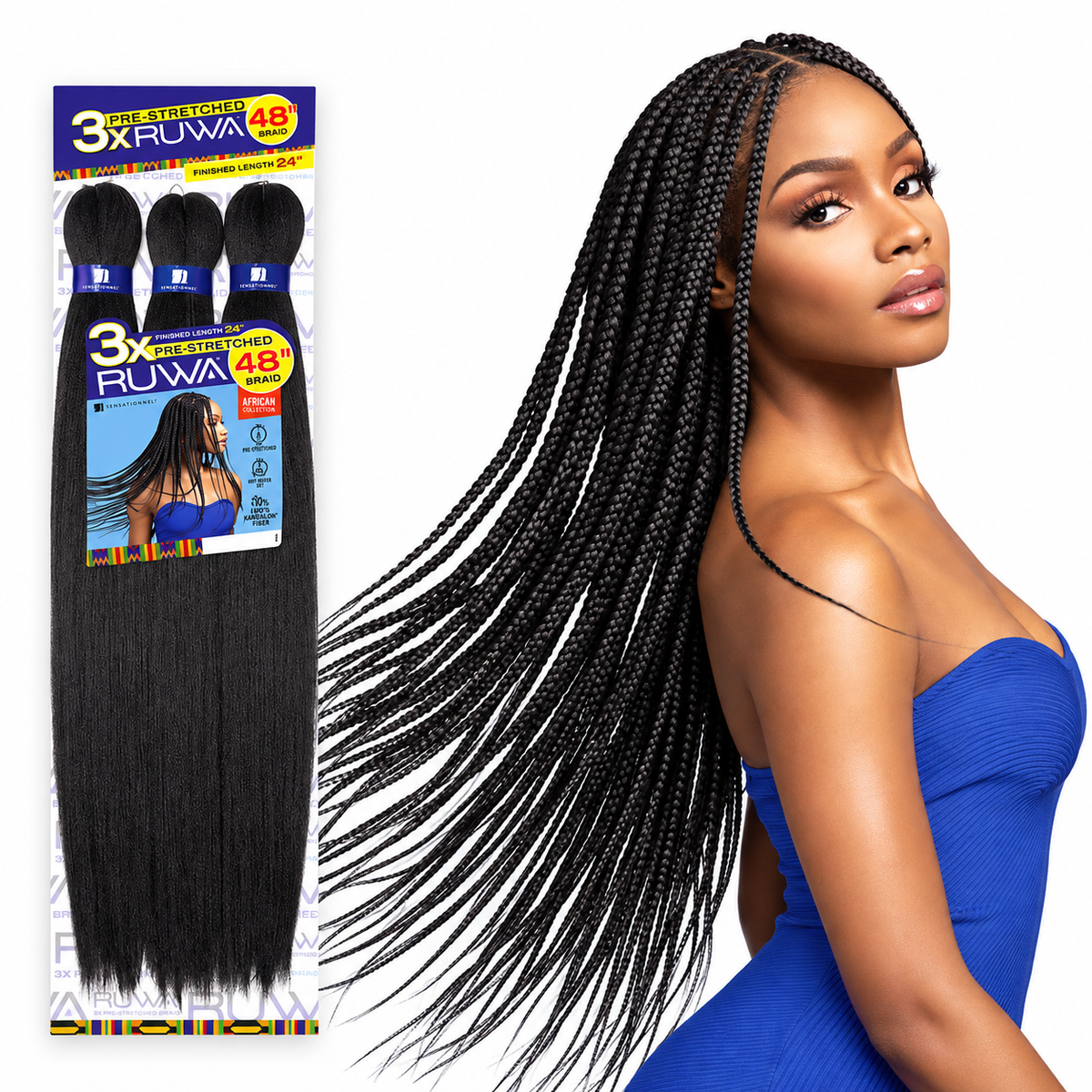 Sensationnel Ruwa 3X Pre-Stretched Braiding Hair – 48"