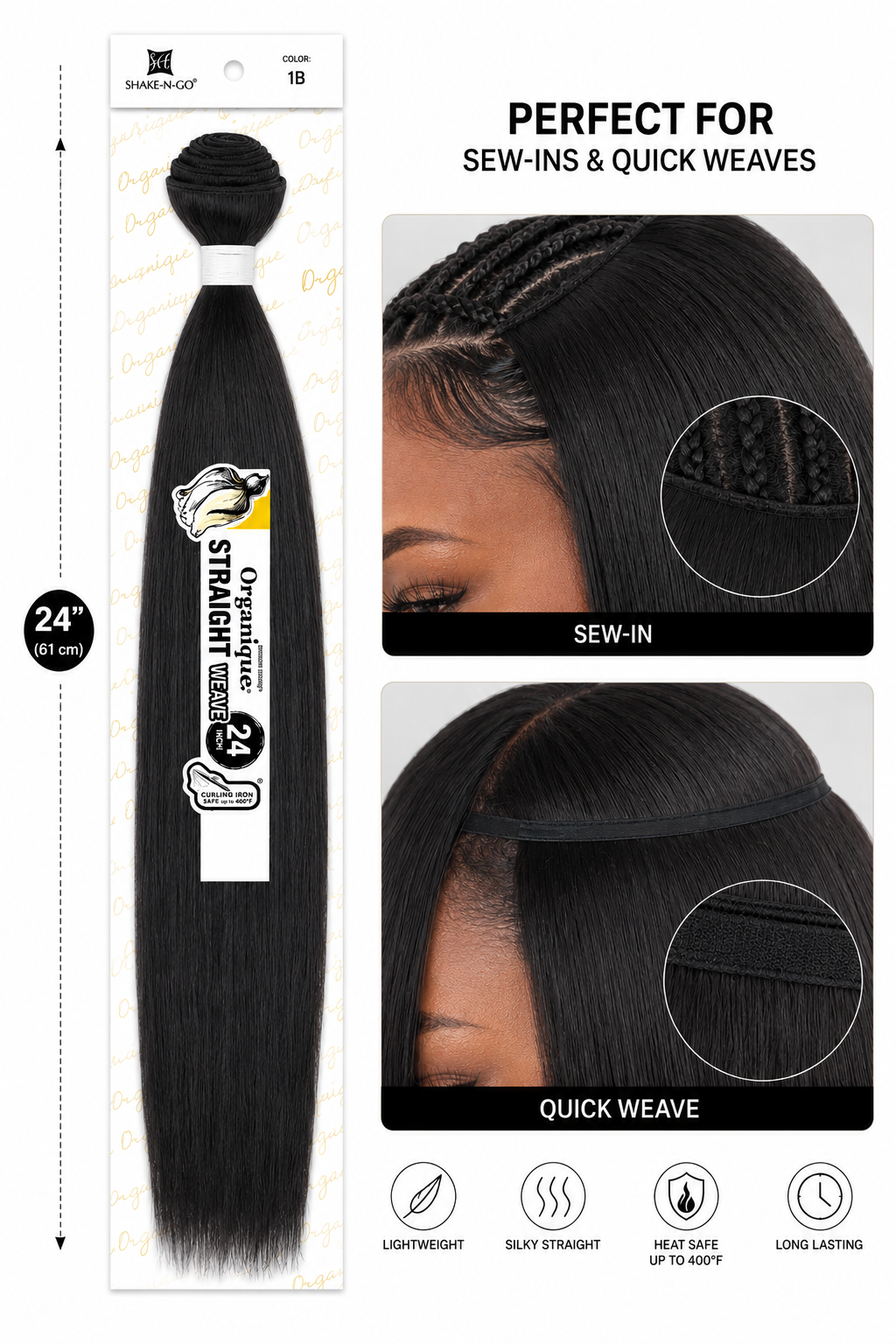 Shake-N-Go Organique Straight Weave – Premium Fiber (10”–36”)