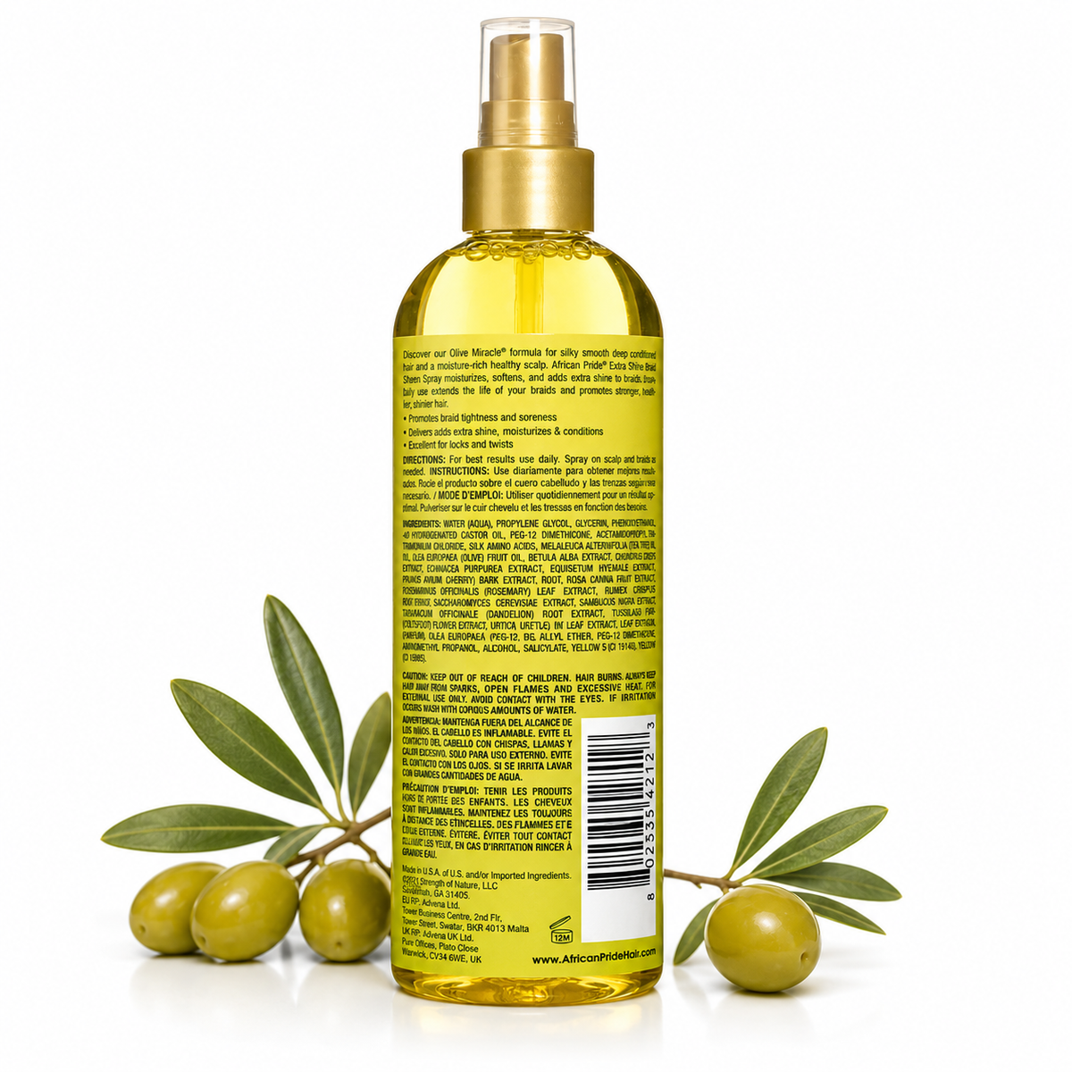 African Pride Olive Miracle Braid Sheen Spray (Extra Shine), 12 oz (355 ml)