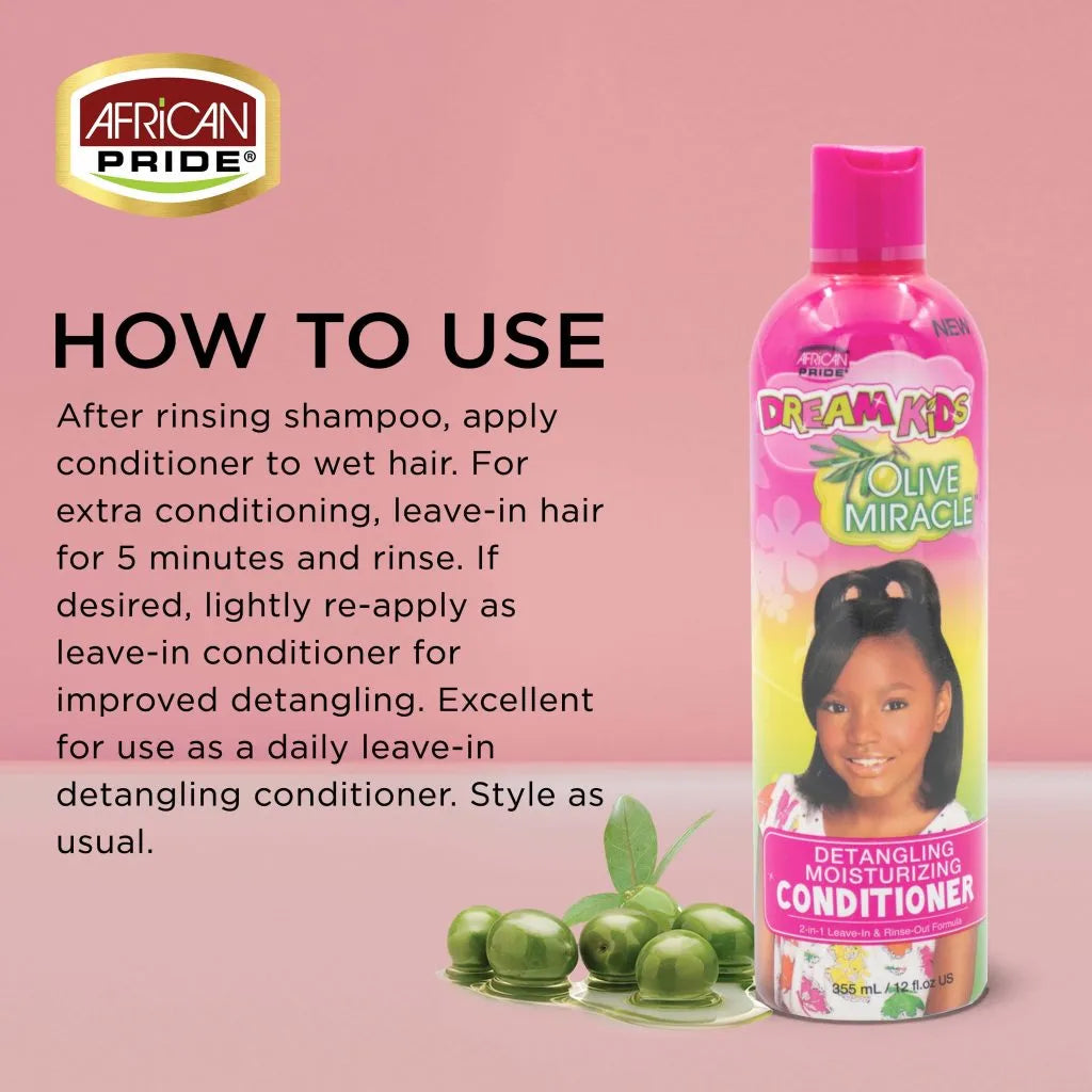 African Pride Dream Kids Olive Miracle Detangling Moisturizing Conditioner, 12 oz (355 ml)