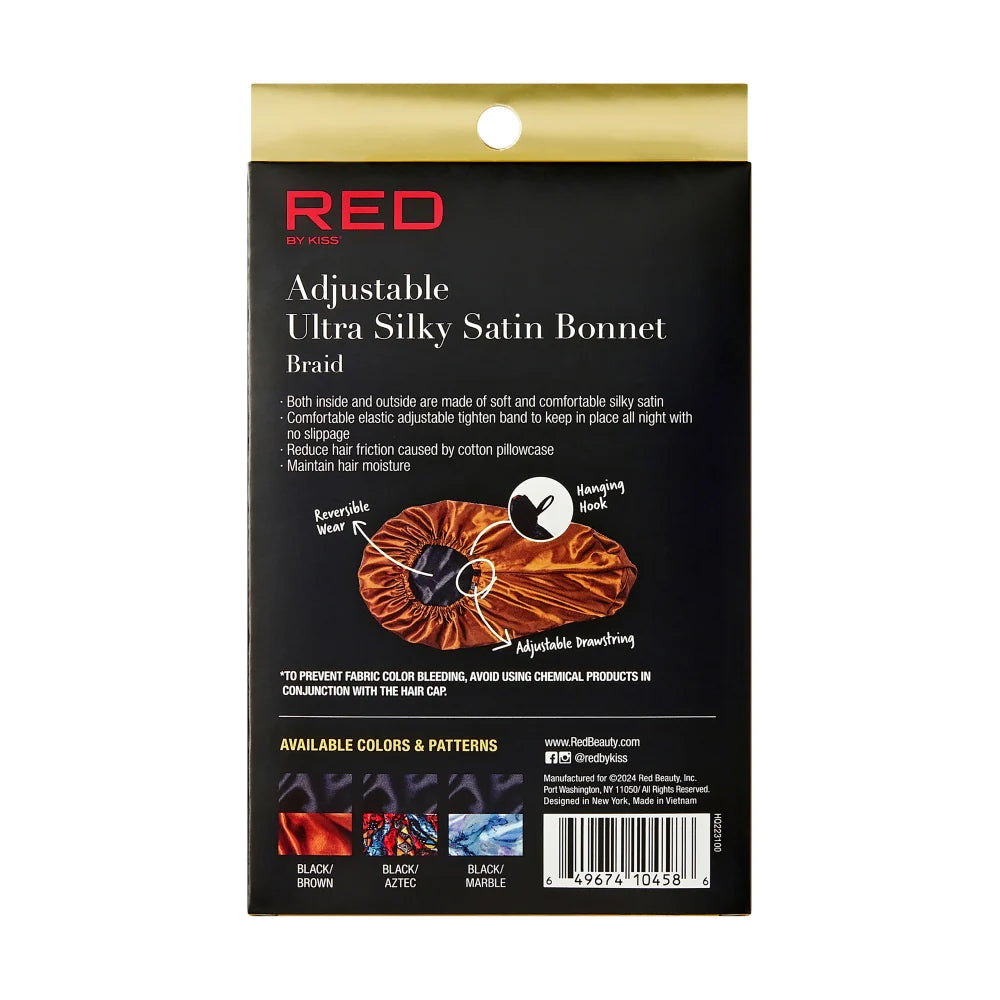 RED by KISS Reversible Silky Satin Adjustable Bonnet (XL & Braid Sizes)