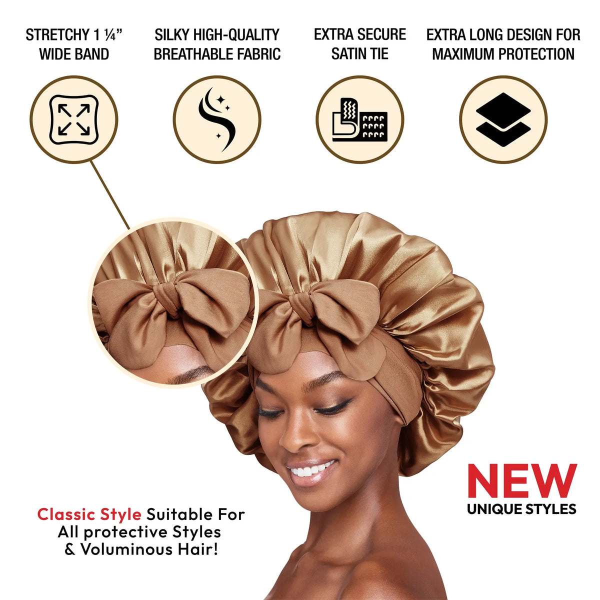 RED by KISS Adjustable Satin Bonnet with Tie Band