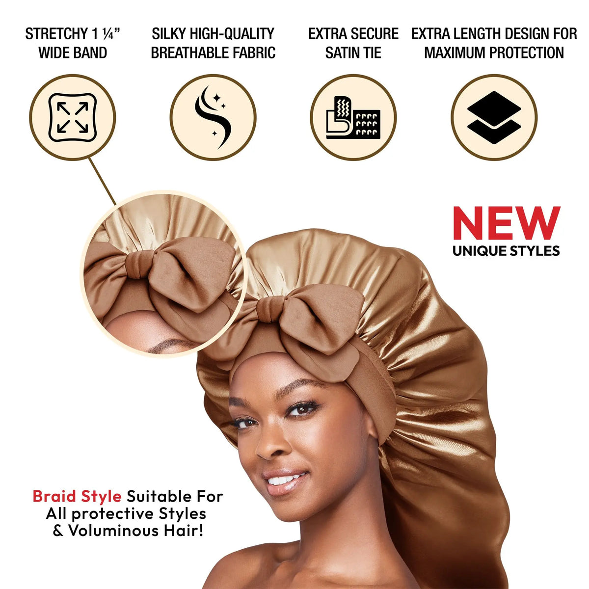 RED by KISS Adjustable Satin Bonnet with Tie Band