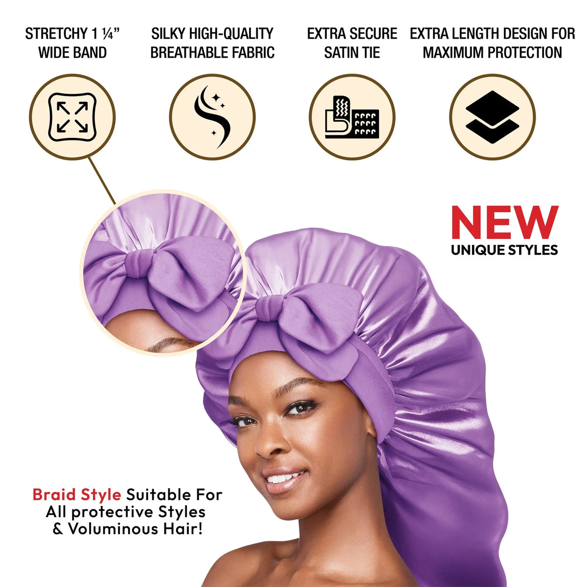 RED by KISS Adjustable Satin Bonnet with Tie Band
