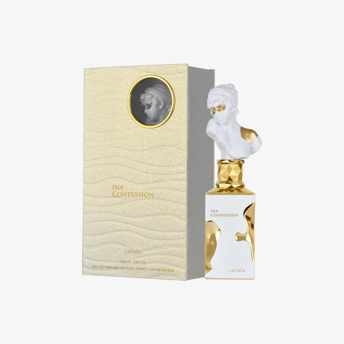 Lattafa Her Confession Eau De Perfume Spray - Pearl White & Gold Bottle - 100ml / 3.4 oz