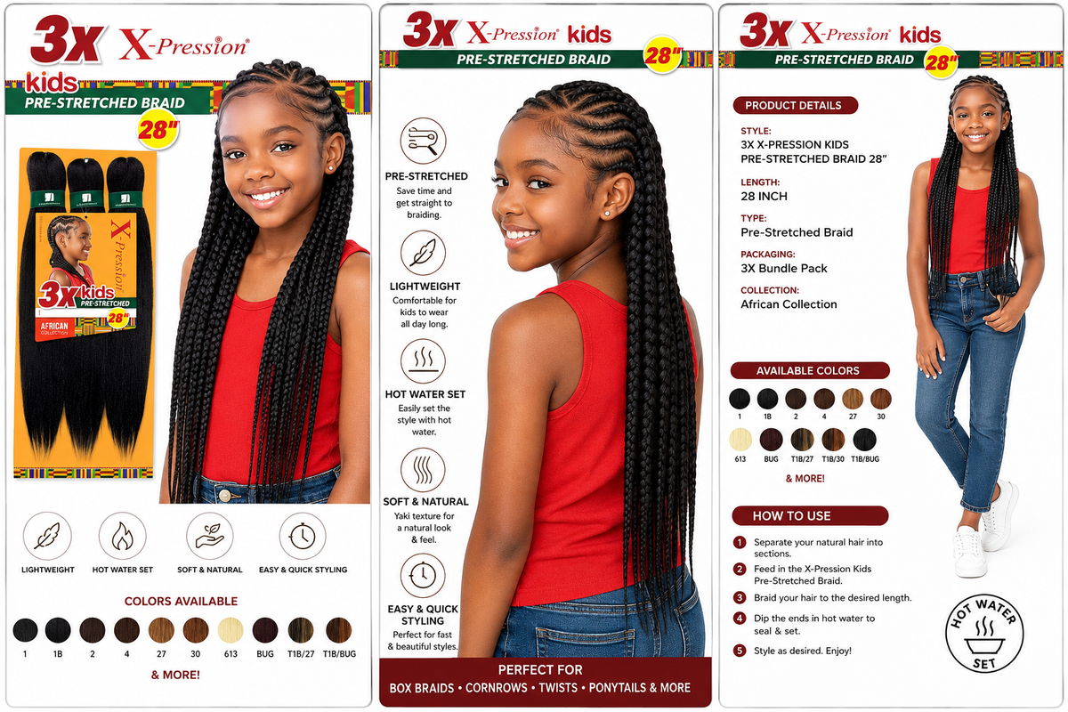 Sensationnel X-Pression Kids 3X Pre-Stretched Braiding Hair – 28"