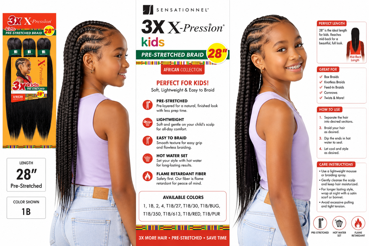 Sensationnel X-Pression Kids 3X Pre-Stretched Braiding Hair – 28"